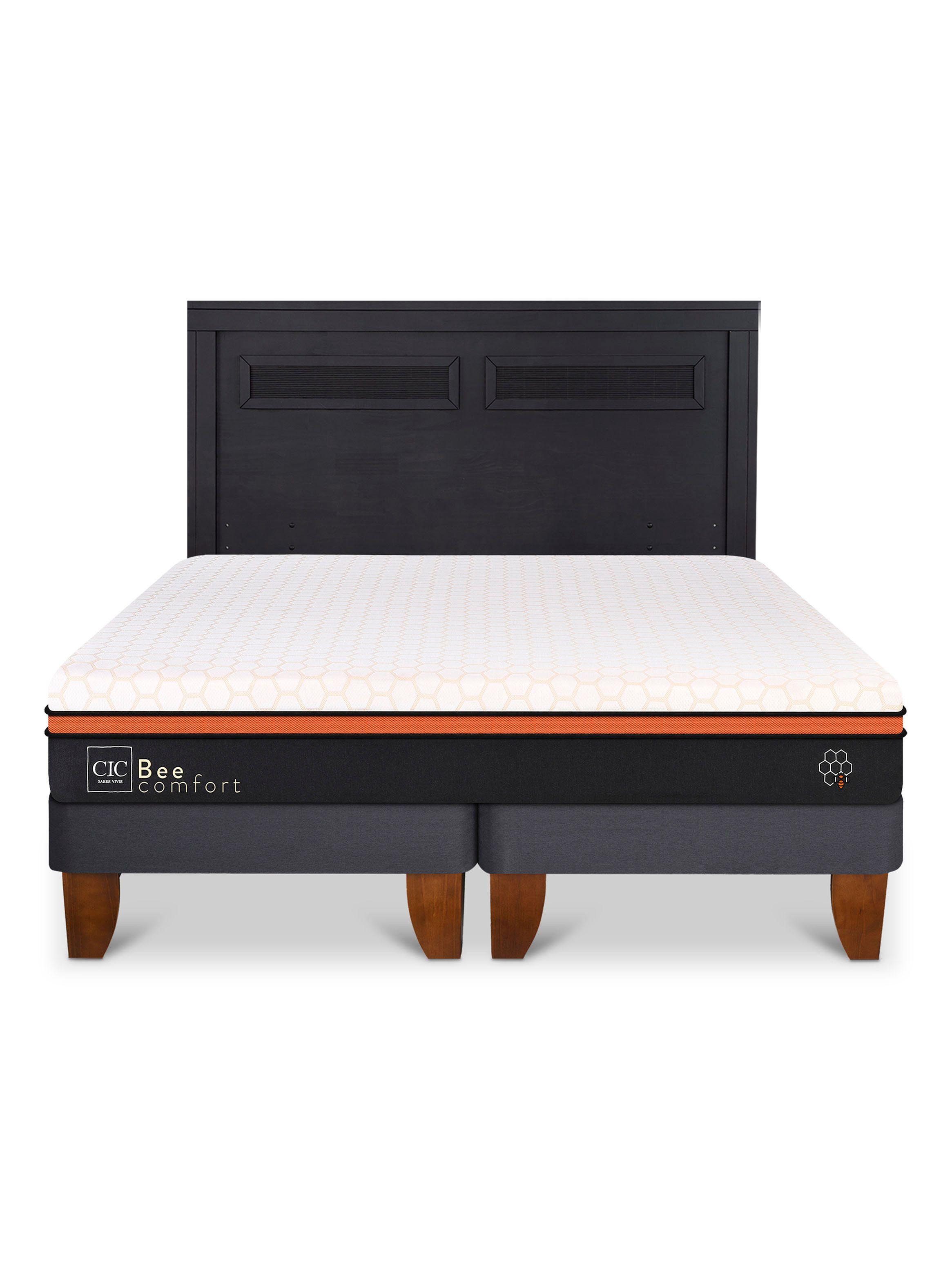 Cama Europea Bee Comfort King + Respaldo Milán Negro-2