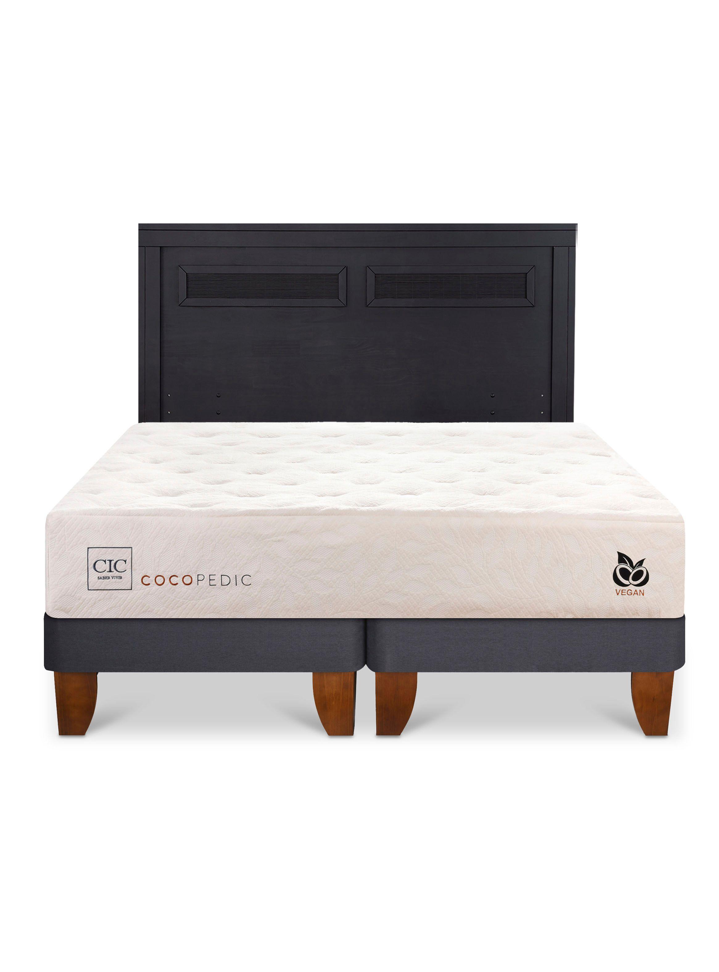Cama Europea Cocopedic 2 Plazas Base Dividida + Respaldo Milán Negro-2