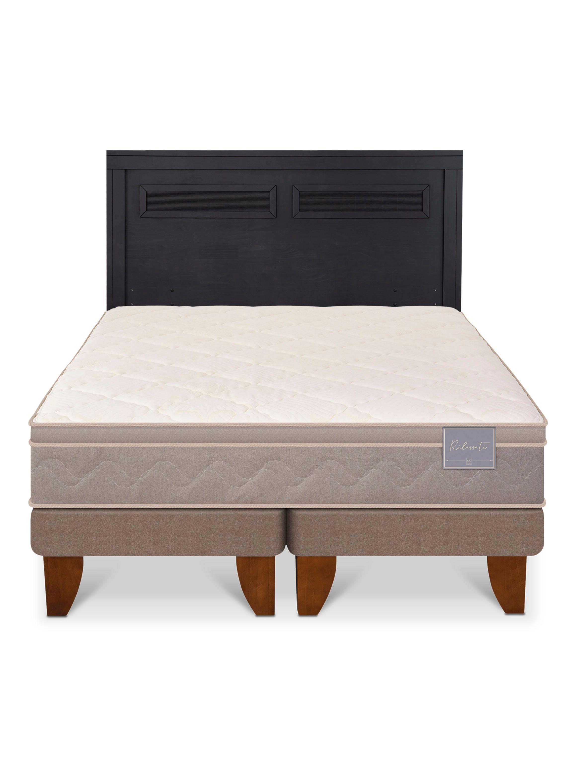 Cama Europea Rilassati 2 Plazas Base Dividida + Respaldo Milán Negro-2