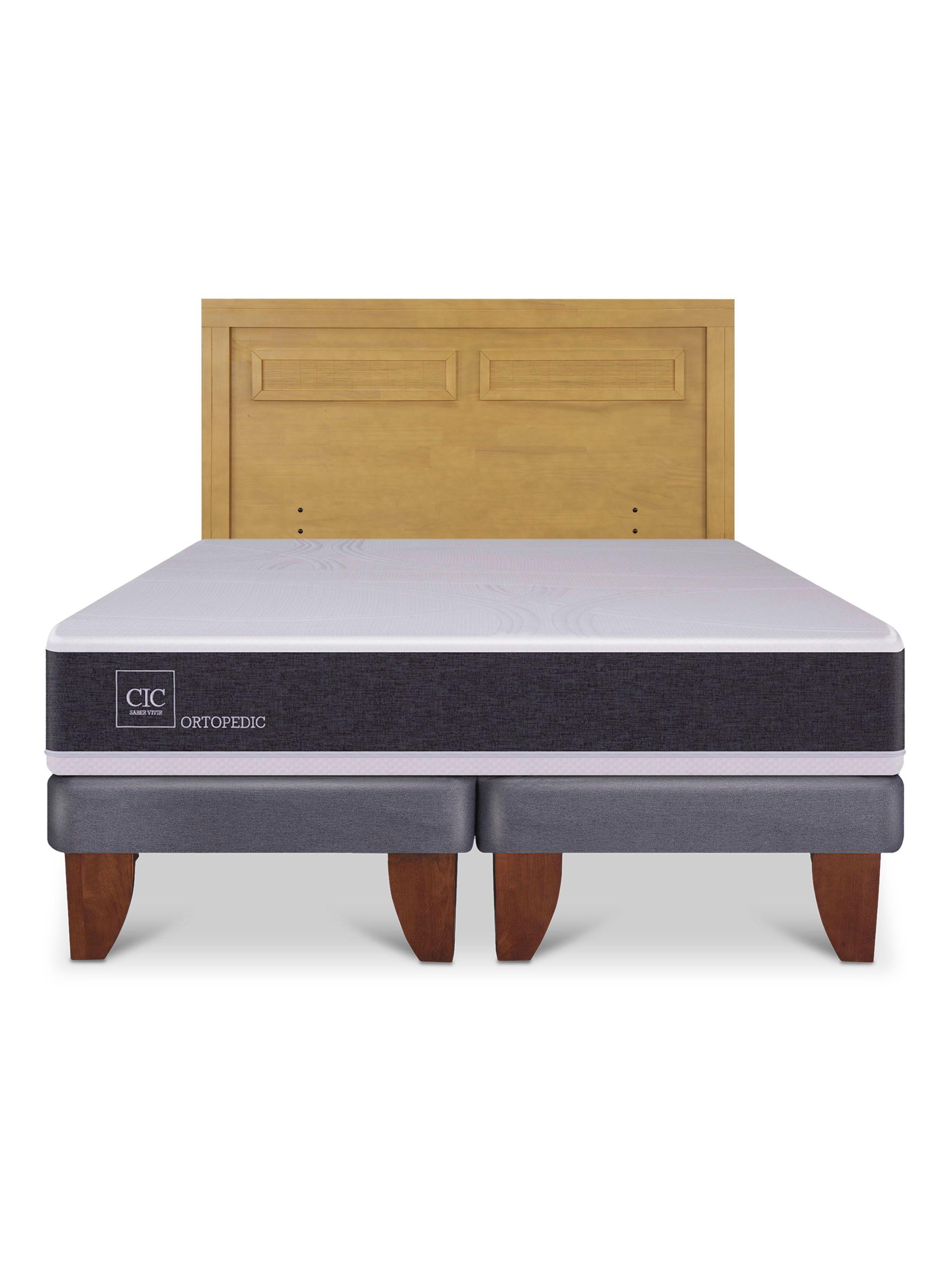 Cama Europea Ortopedic 2 Plazas Base Dividida + Respaldo Milán Mostaza-2