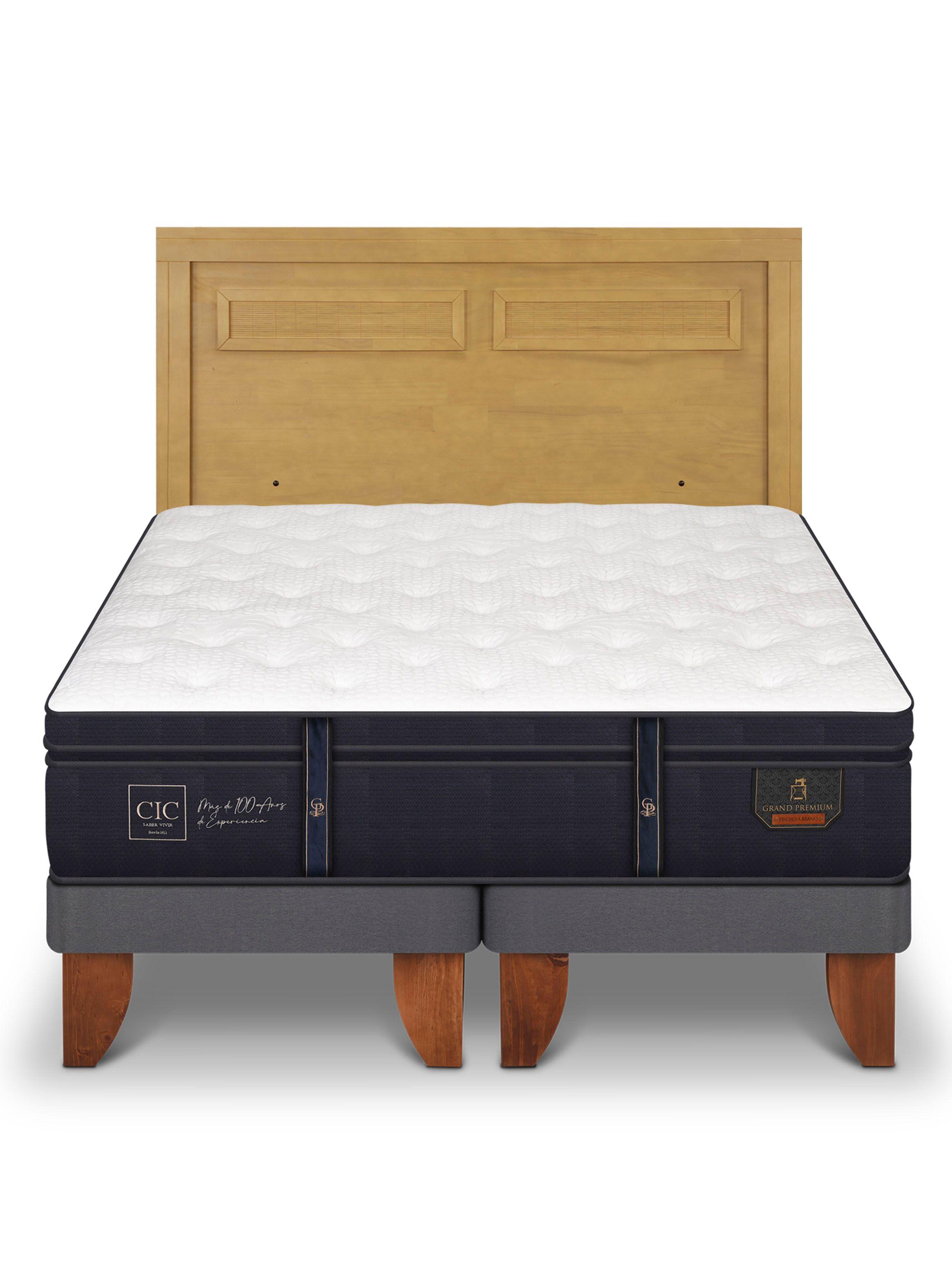 Cama Europea Grand Premium 2 Plazas Base Dividida + Respaldo Milán Mostaza-2