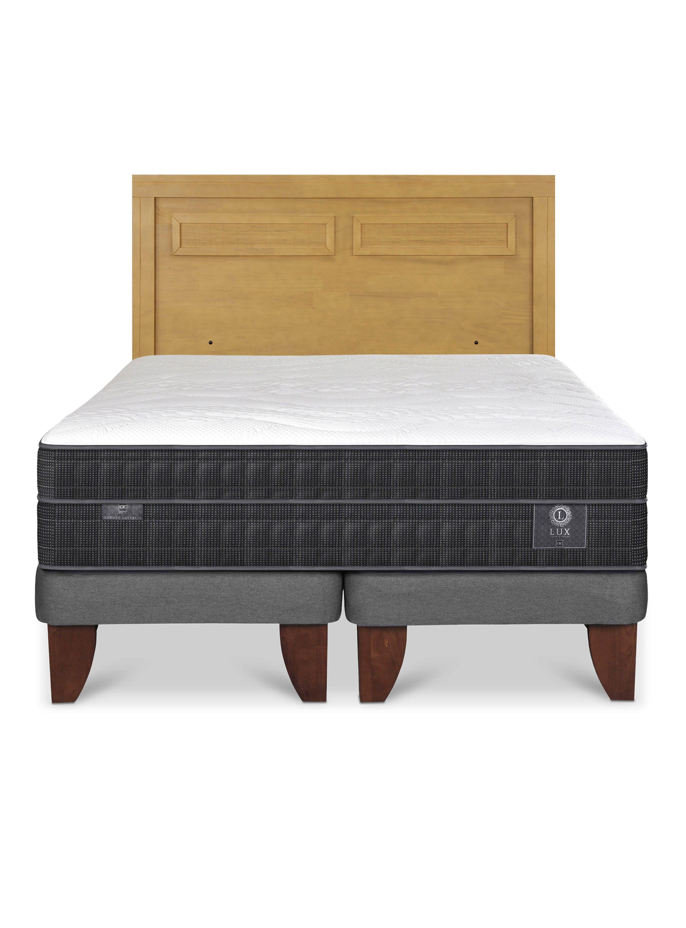 Cama Europea Lux 2 Plazas Base Dividida + Respaldo Milán Mostaza-2