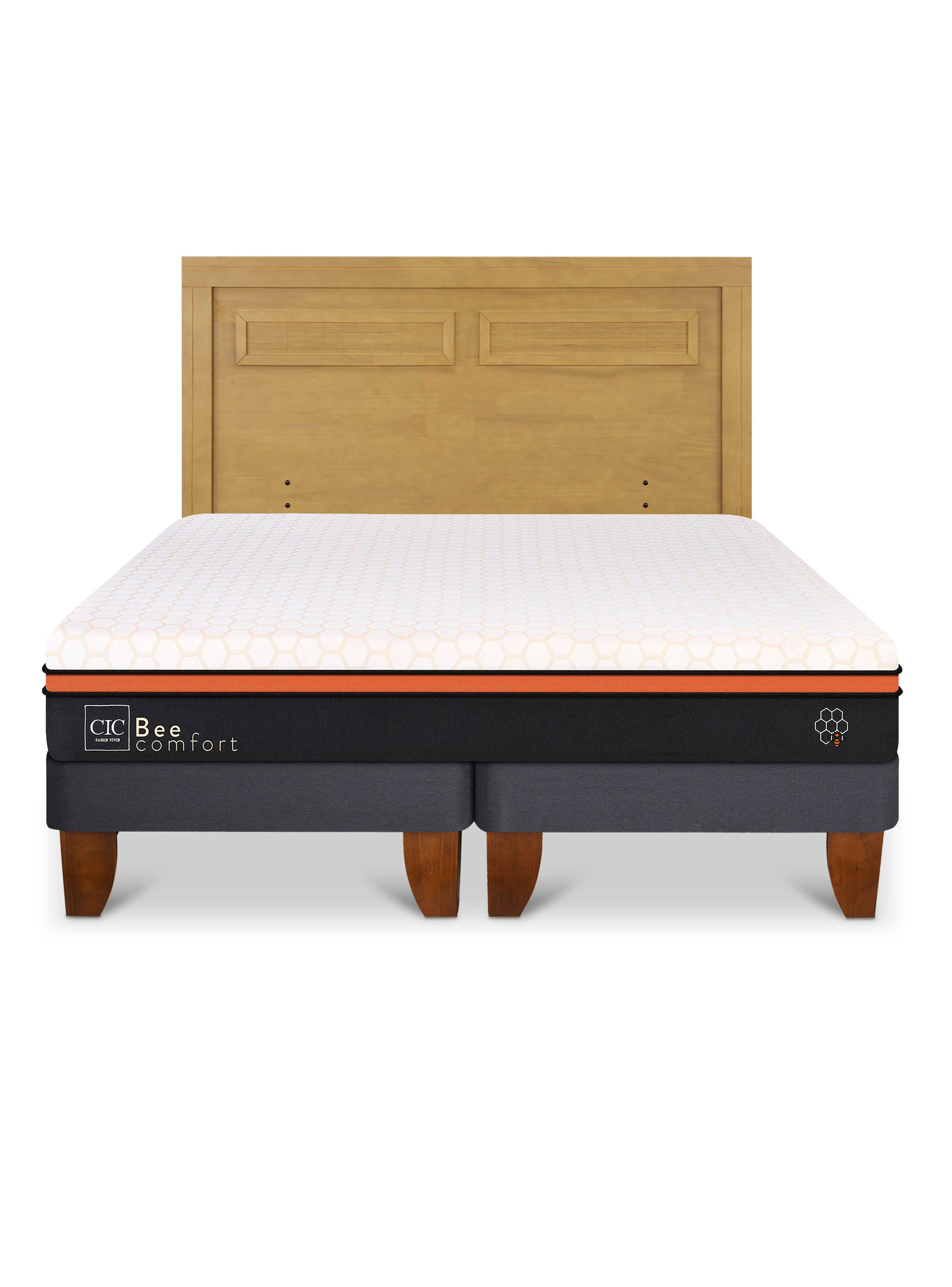 Cama Europea Bee Comfort 2 Plazas Base Dividida + Respaldo Milán Mostaza-2