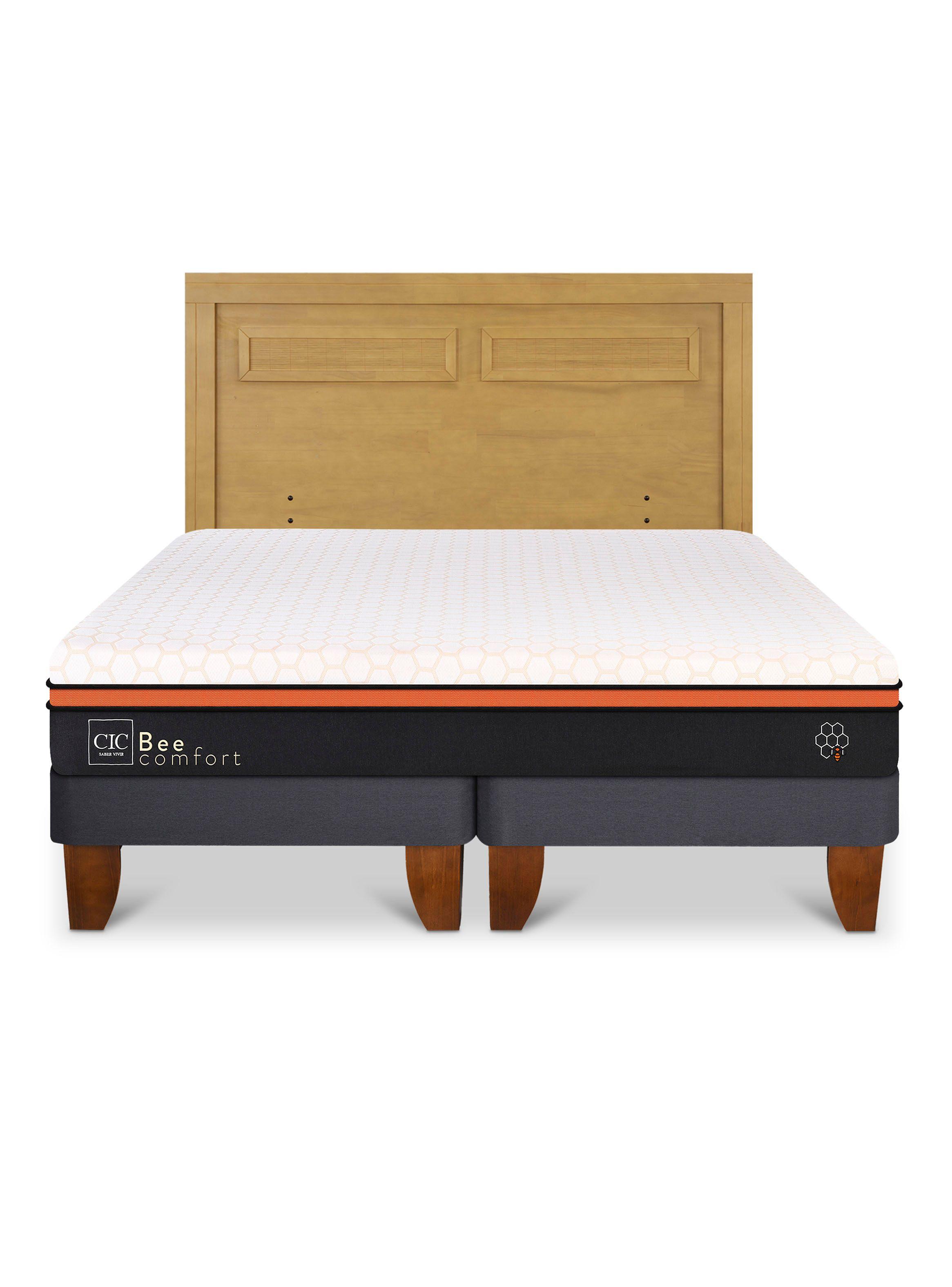 Cama Europea Bee Comfort King + Respaldo Milán Mostaza-2