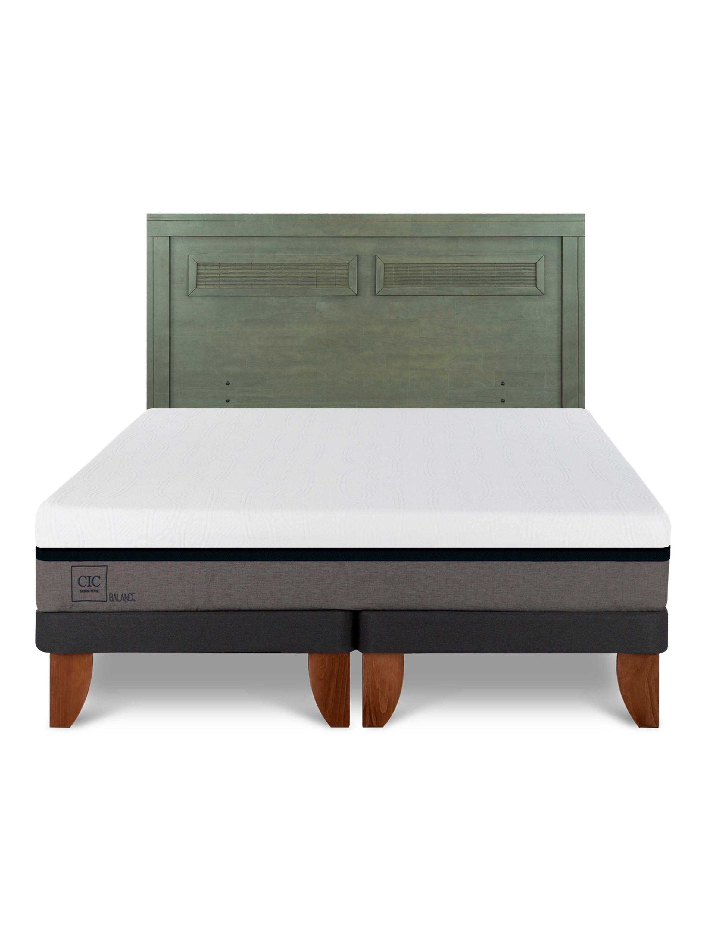Cama Europea Balance 2 Plazas Base Dividida + Respaldo Milán Olivo-2