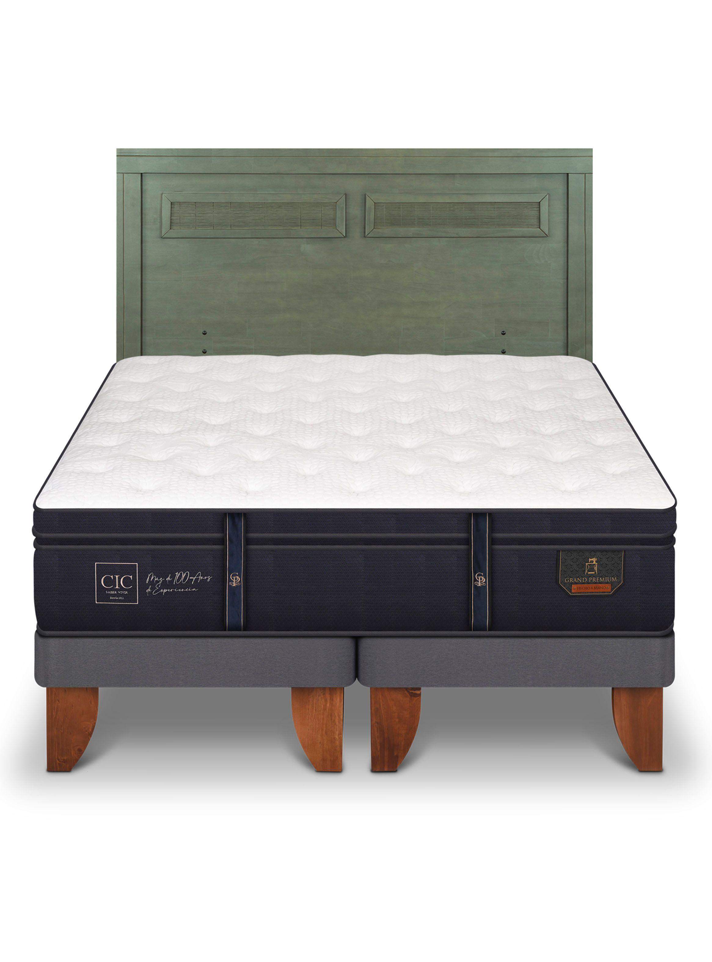Cama Europea Grand Premium 2 Plazas Base Dividida + Respaldo Milán Olivo-2