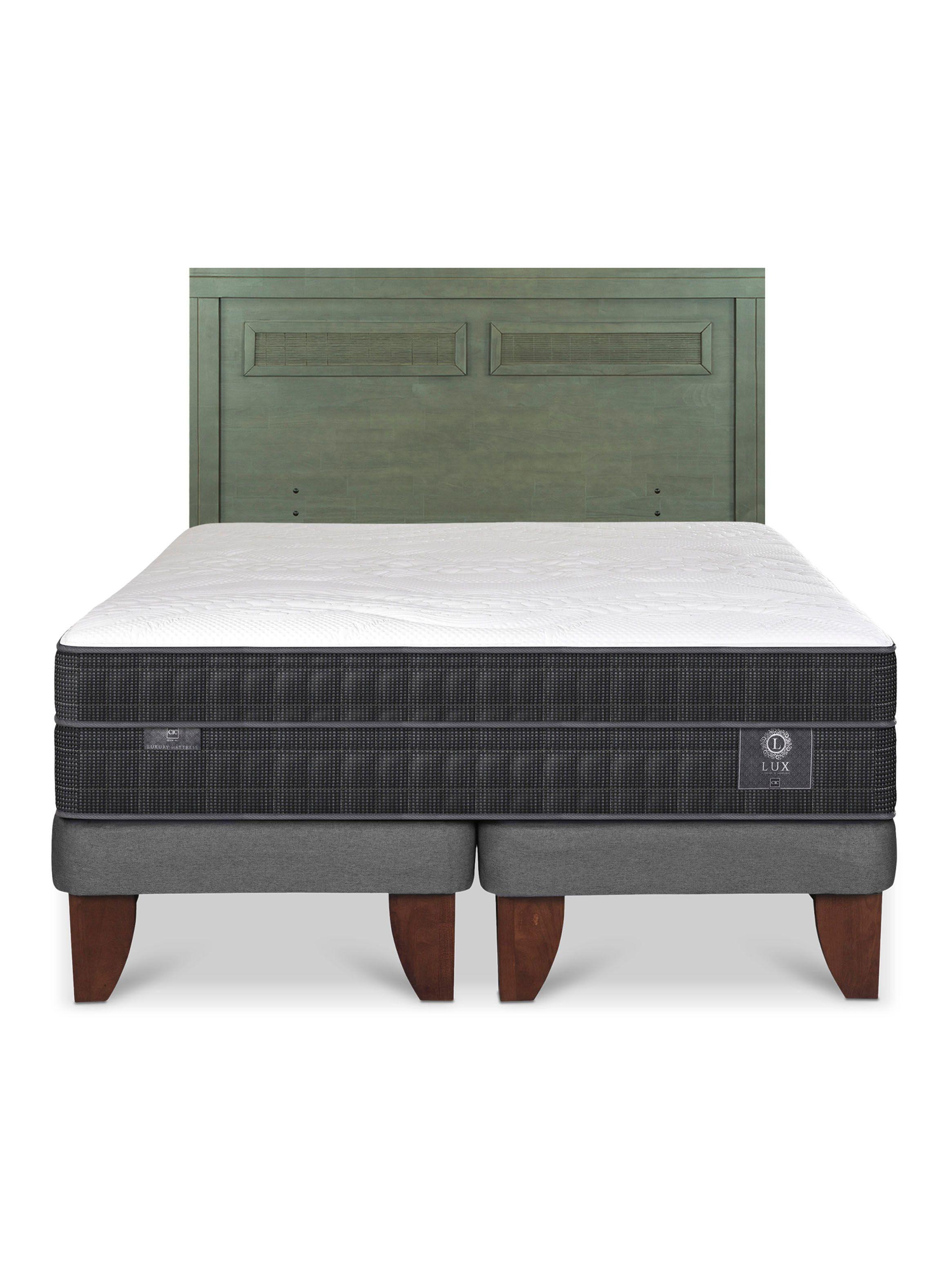 Cama Europea Lux 2 Plazas Base Dividida + Respaldo Milán Olivo-2
