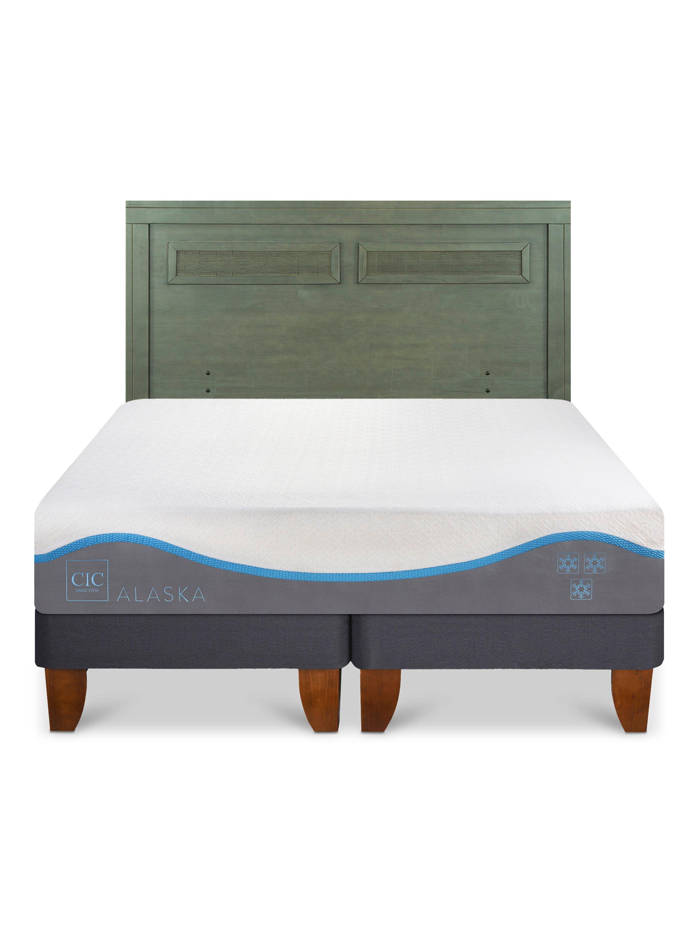 Cama Europea Alaska 2 Plazas Base Dividida + Respaldo Milán Olivo-2