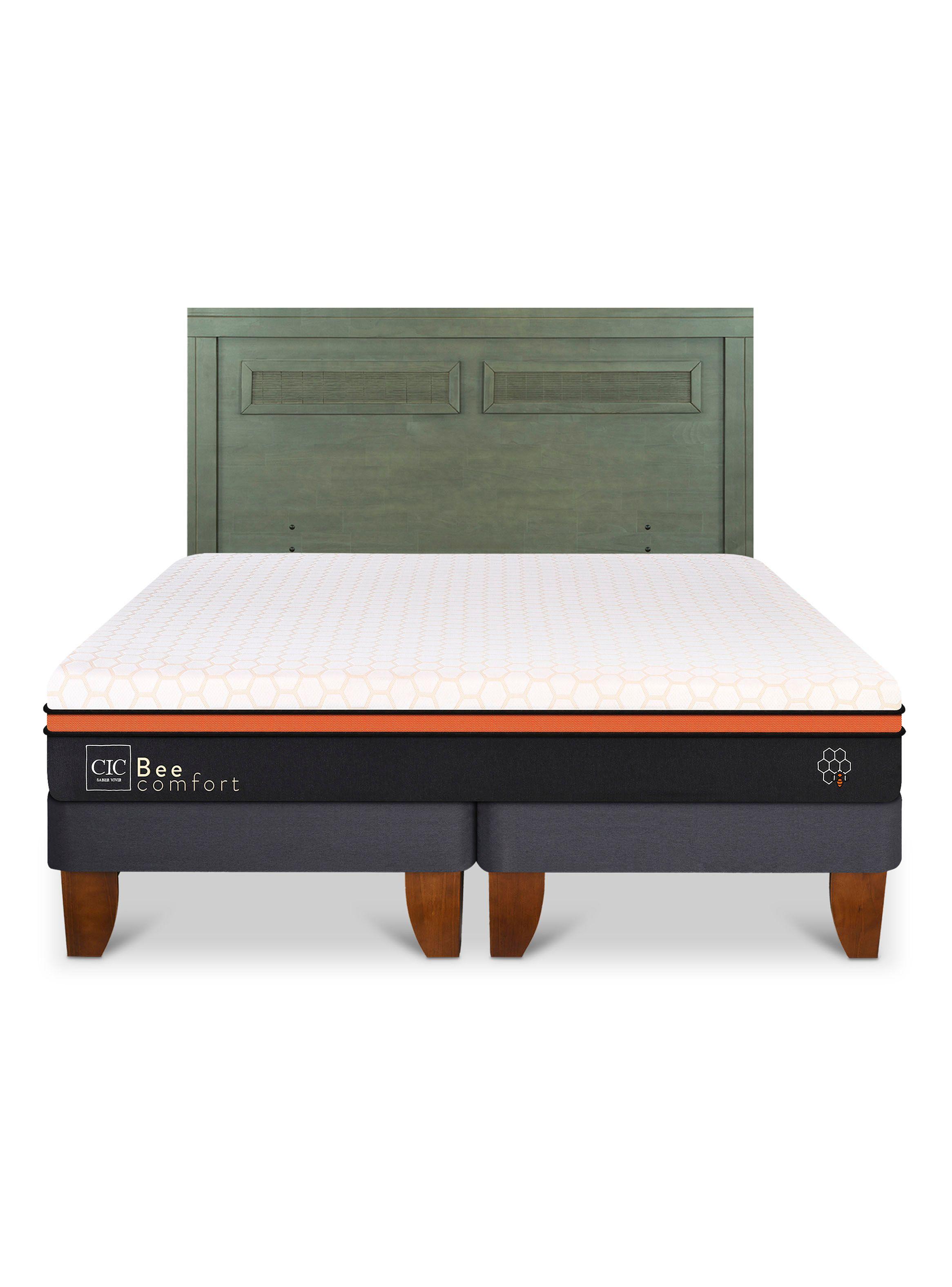 Cama Europea Bee Comfort 2 Plazas Base Dividida + Respaldo Milán Olivo-2