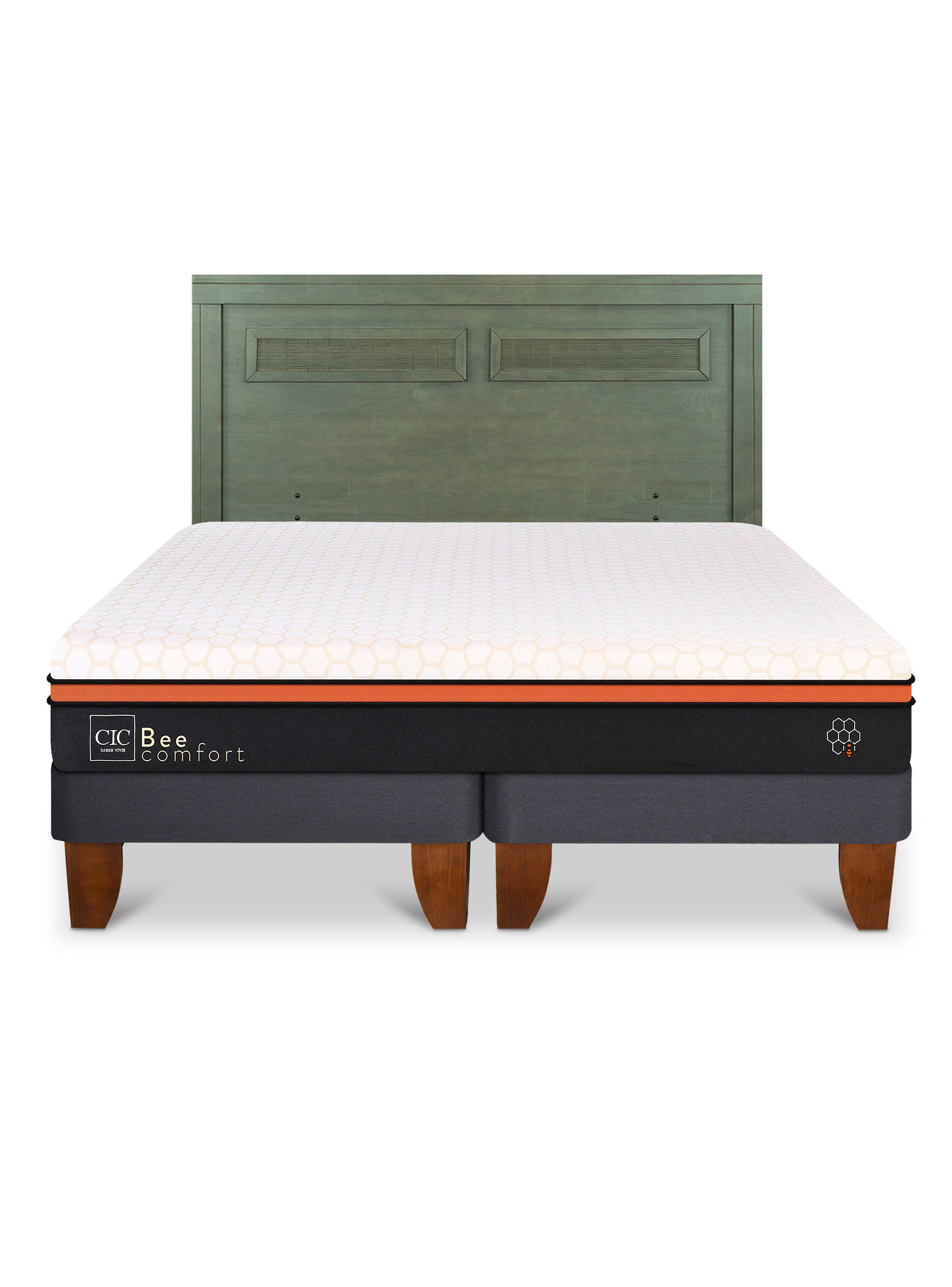 Cama Europea Bee Comfort King + Respaldo Milán Olivo-2