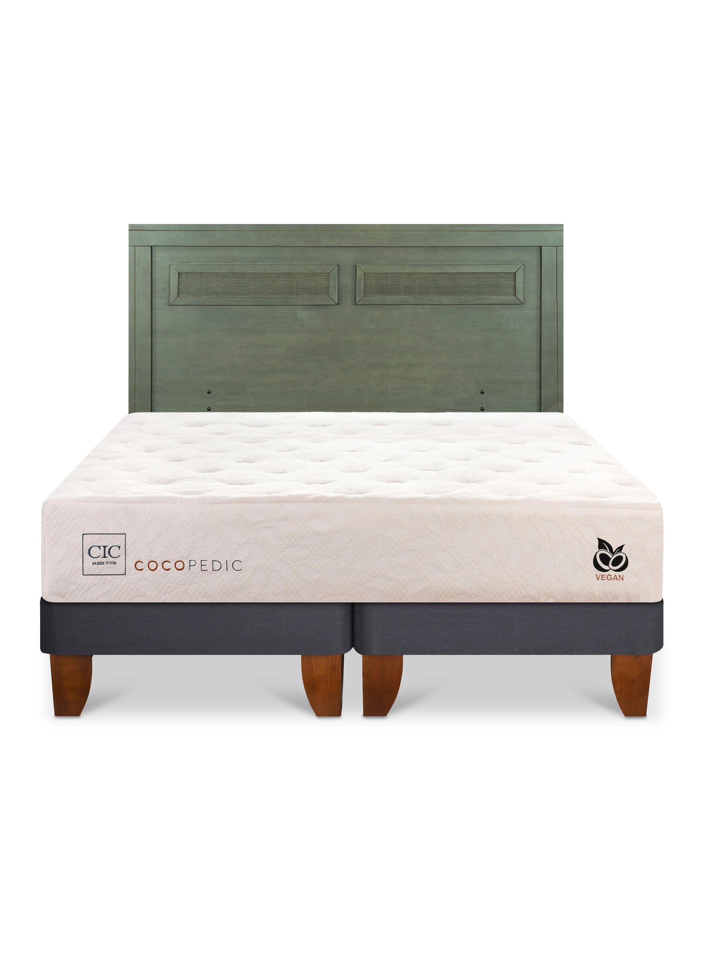 Cama Europea Cocopedic 2 Plazas Base Dividida + Respaldo Milán Olivo-2