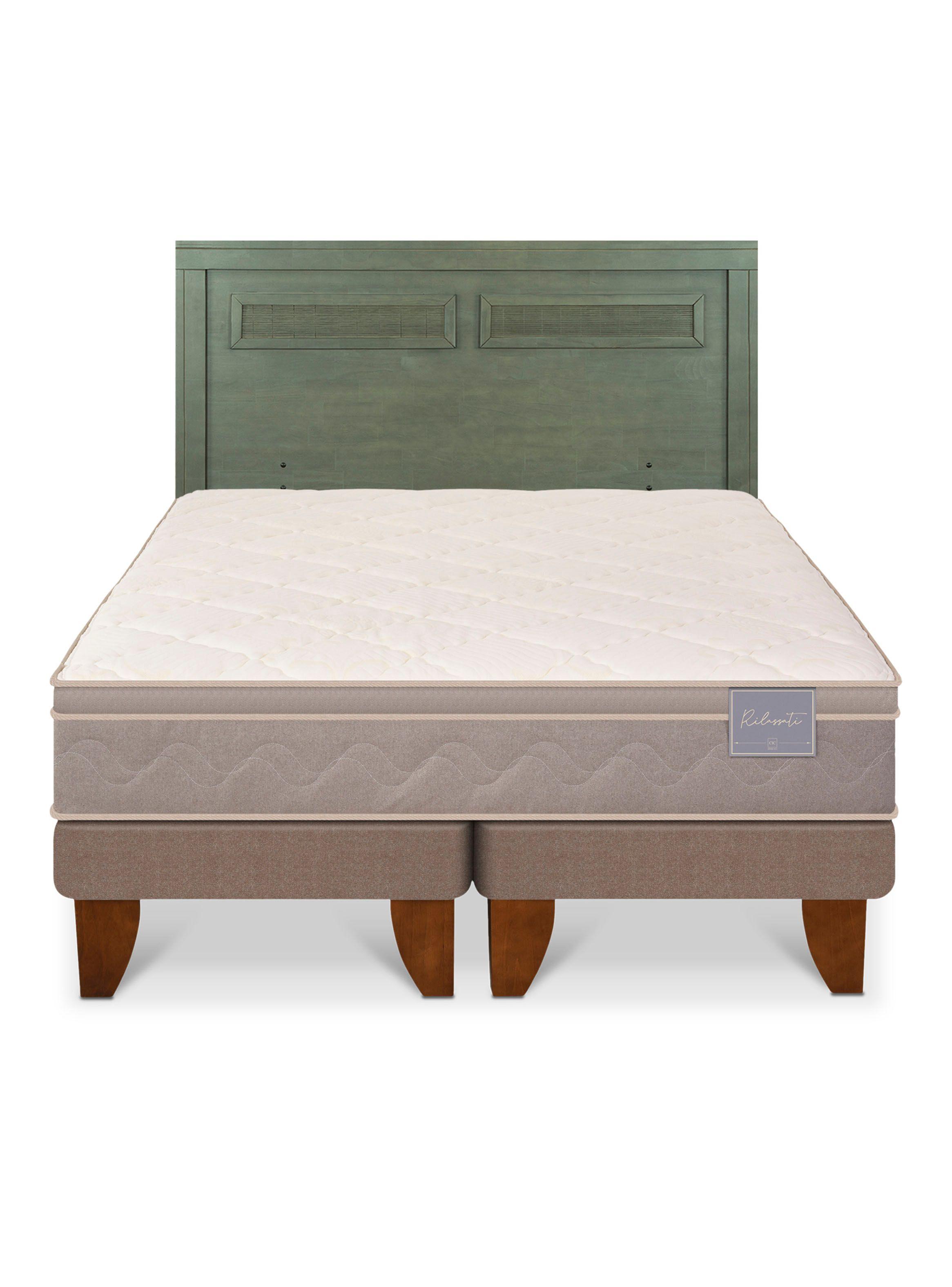 Cama Europea Rilassati 2 Plazas Base Dividida + Respaldo Milán Olivo-2