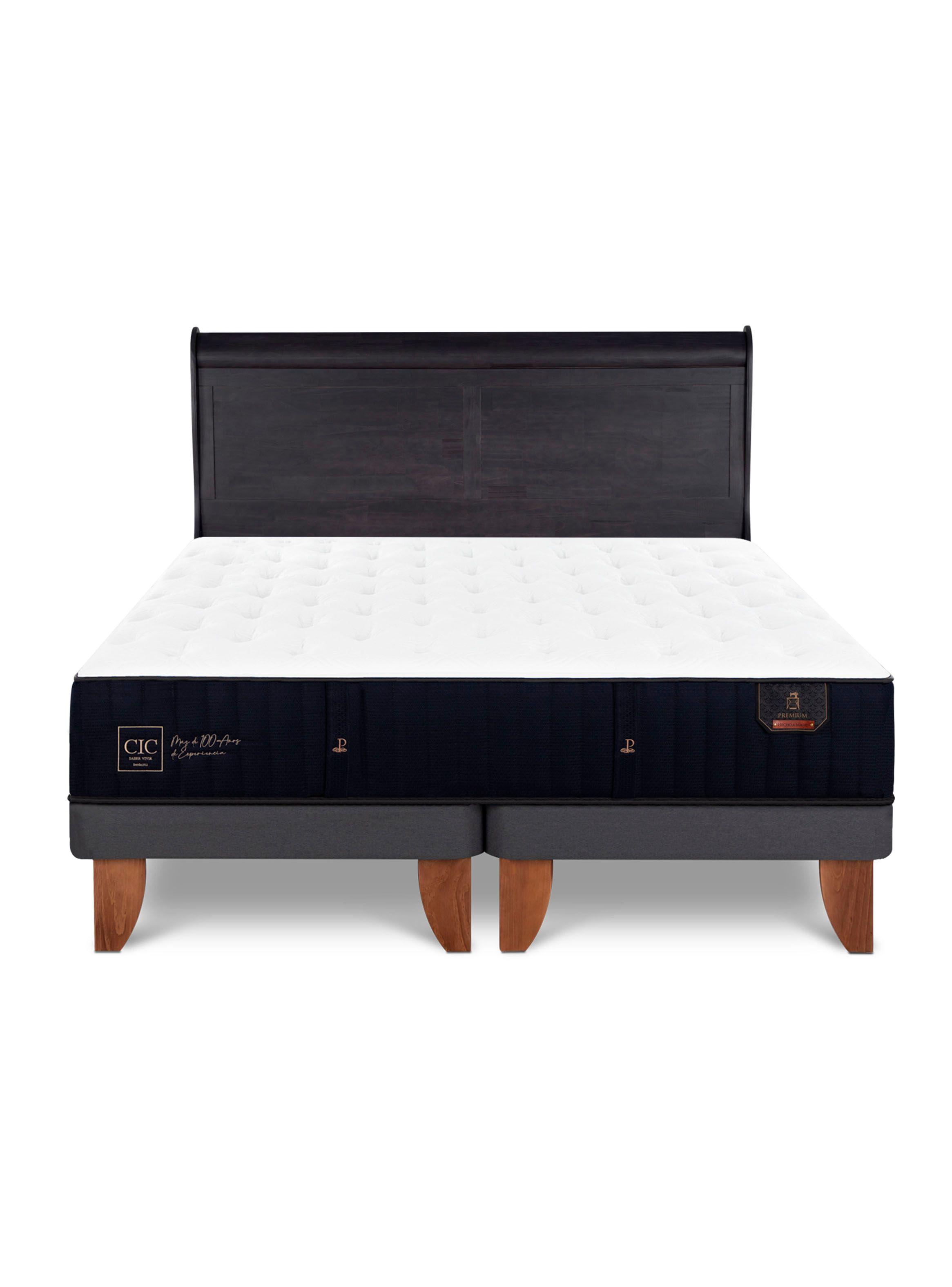 Cama Europea Premium 2 Plazas Base Dividida + Respaldo Miro Negro-2