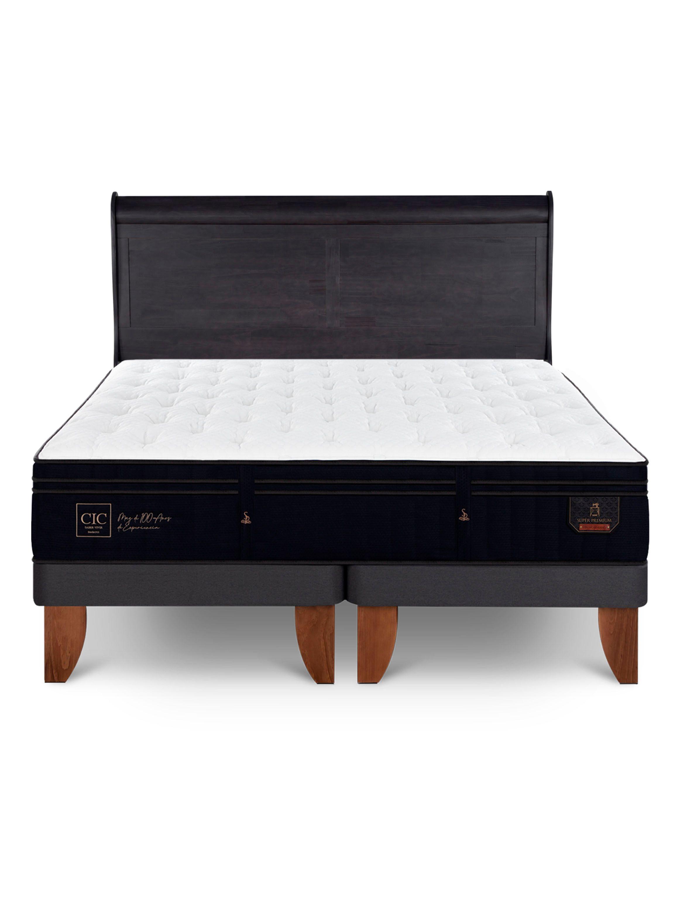 Cama Europea Super Premium 2 Plazas Base Dividida + Respaldo Miro Negro-2