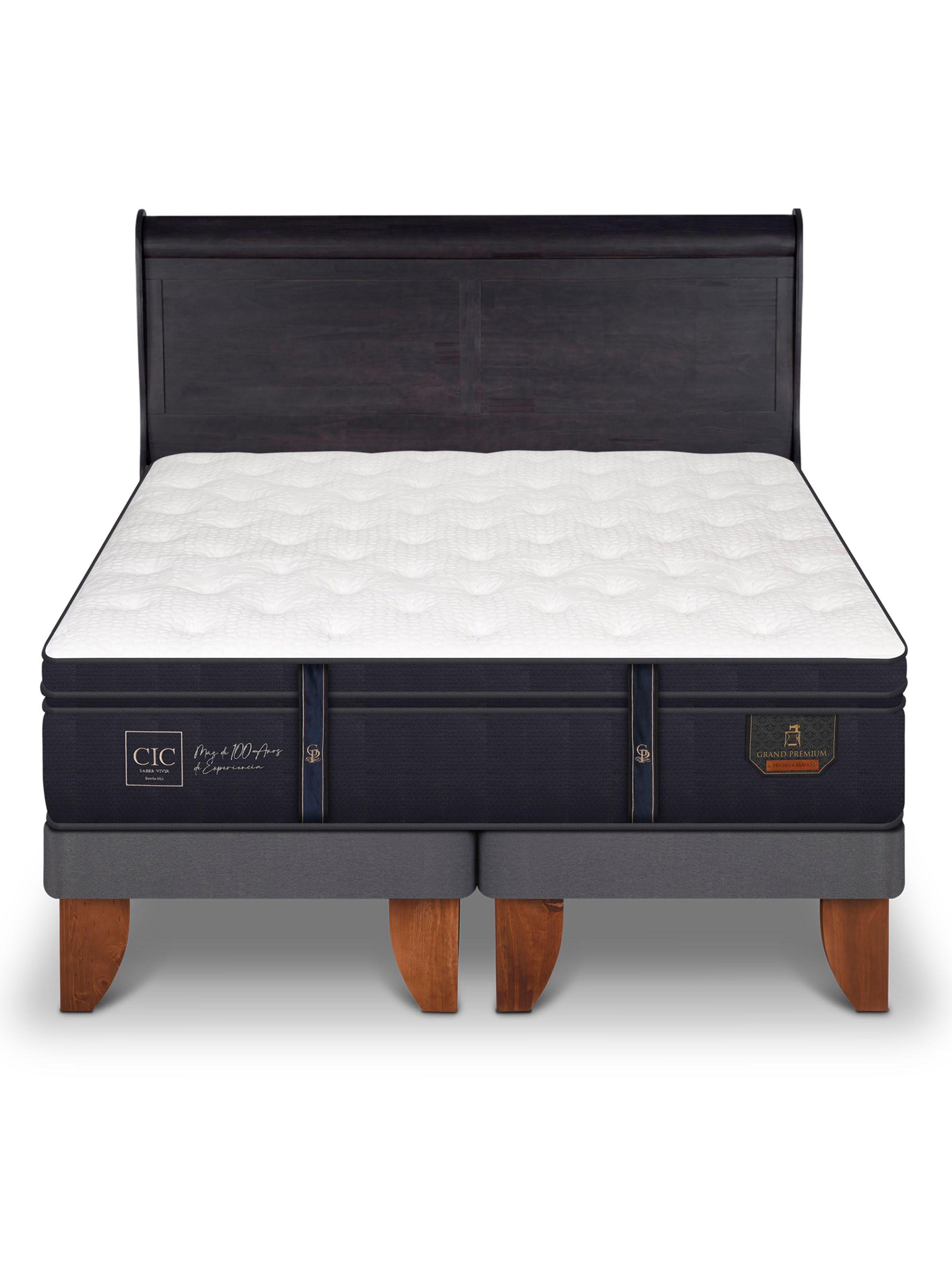 Cama Europea Grand Premium 2 Plazas Base Dividida + Respaldo Miro Negro-2