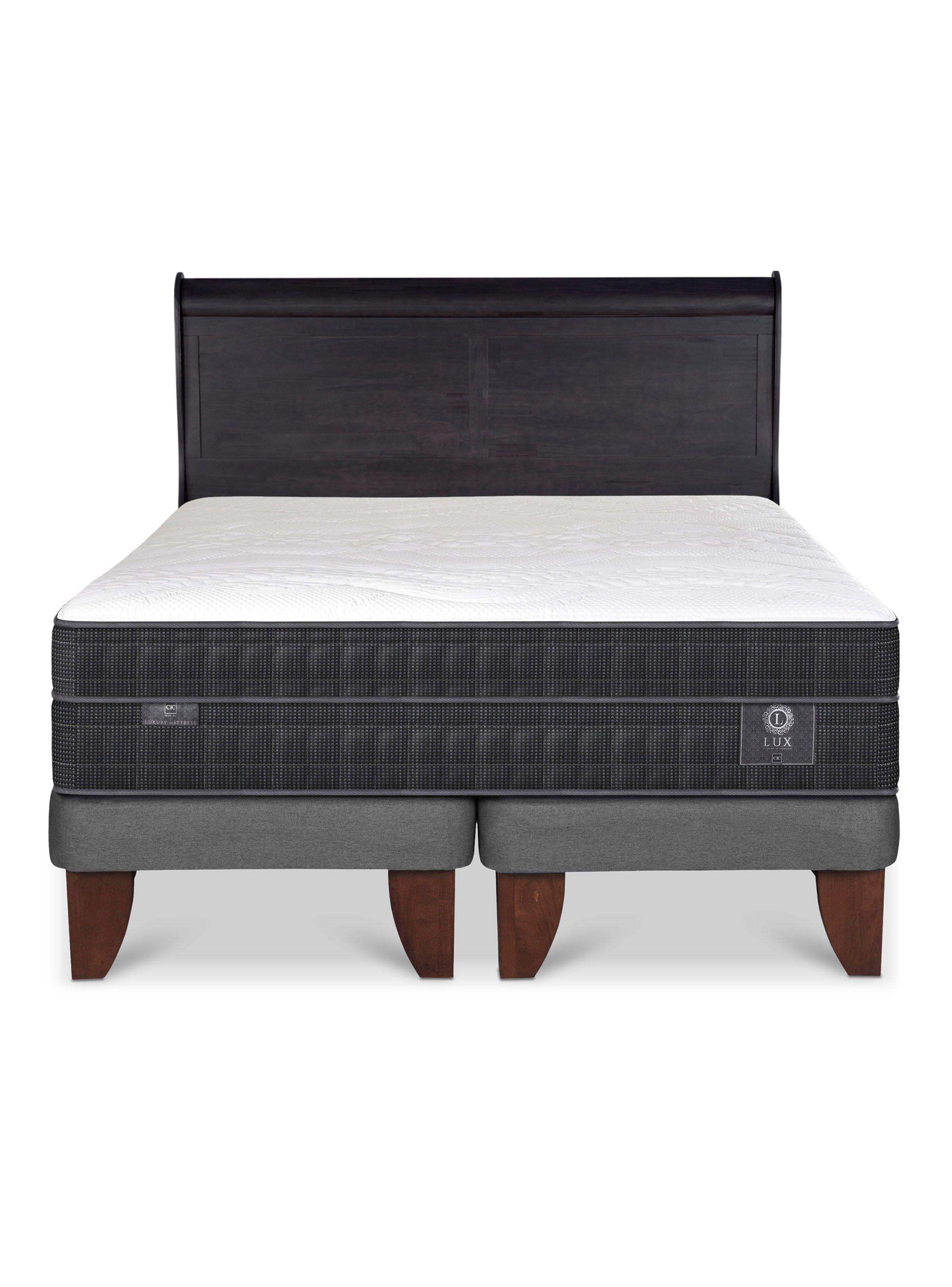 Cama Europea Lux 2 Plazas Base Dividida + Respaldo Miro Negro-2