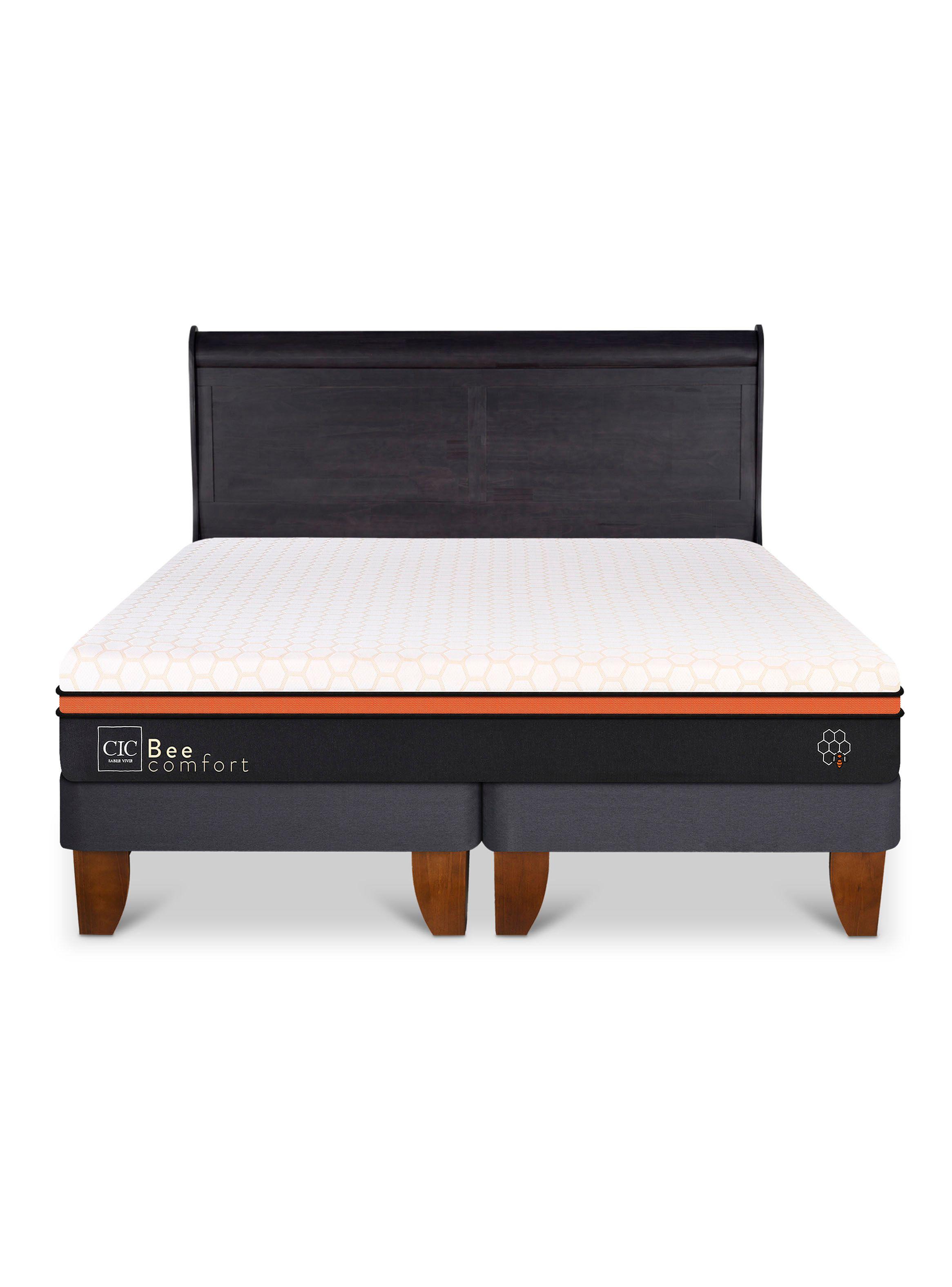 Cama Europea Bee Comfort 2 Plazas Base Dividida + Respaldo Miro Negro-2