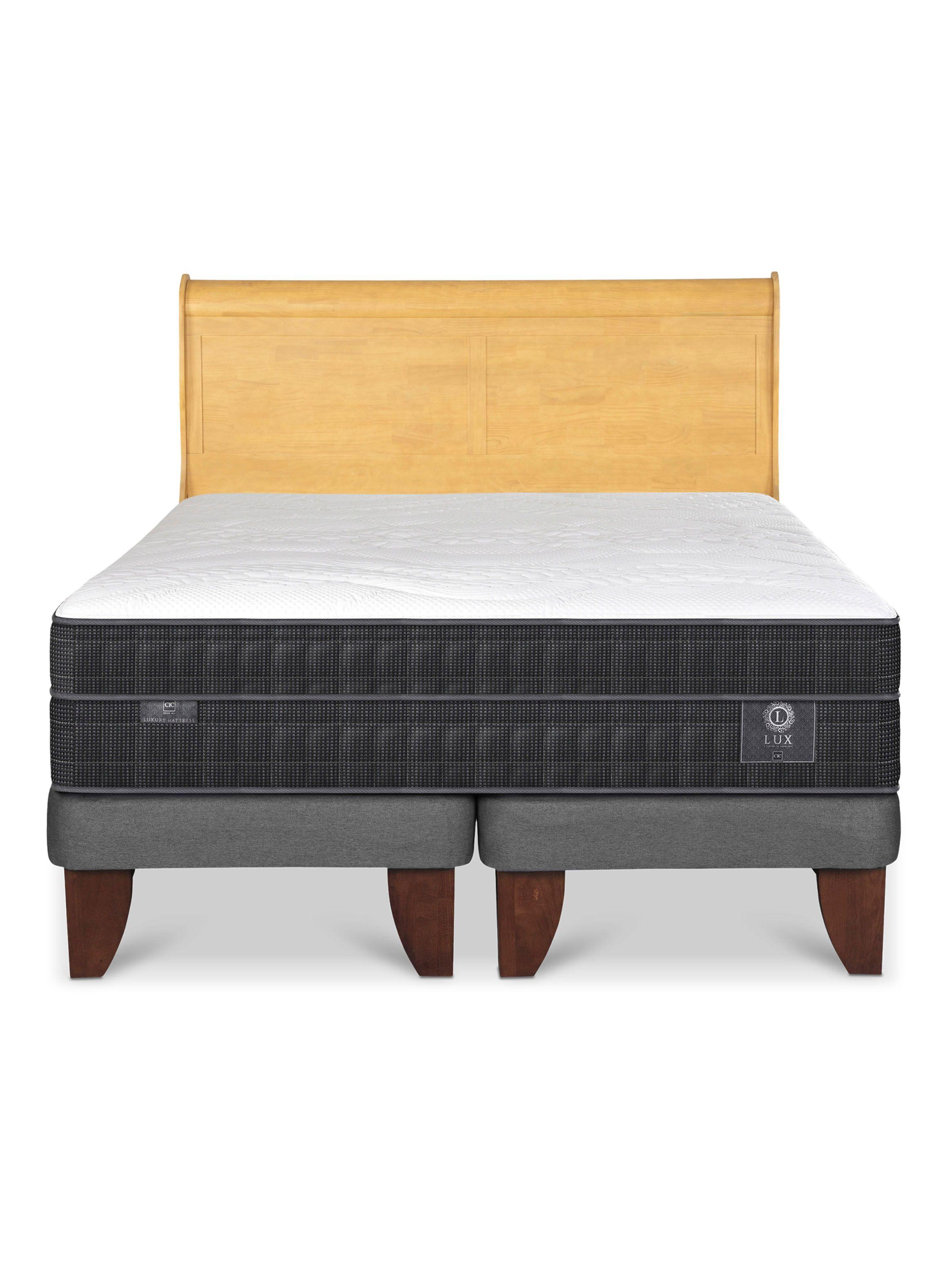 Cama Europea Lux 2 Plazas Base Dividida + Respaldo Miro Mostaza-2