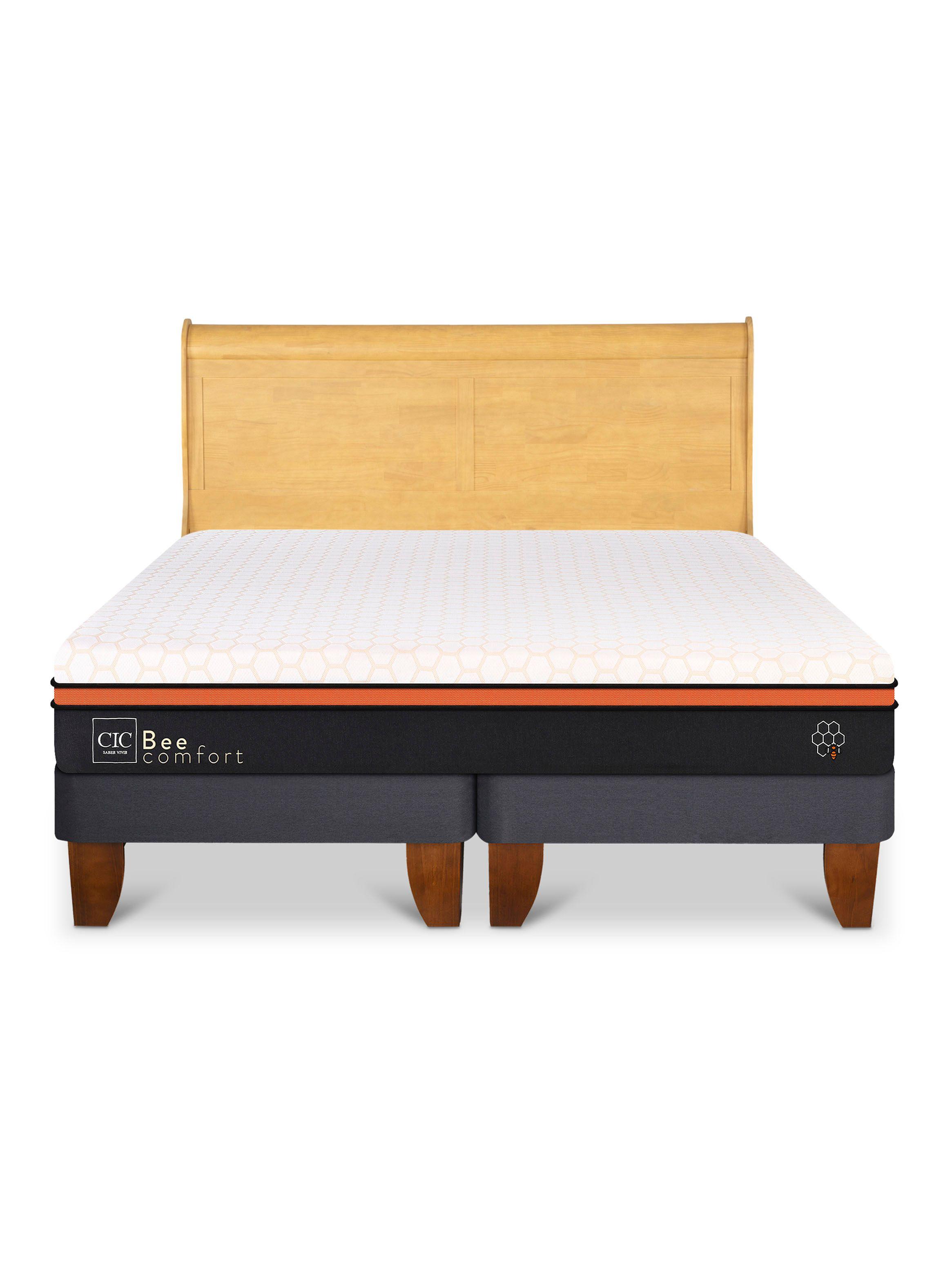 Cama Europea Bee Comfort 2 Plazas Base Dividida + Respaldo Miro Mostaza-2