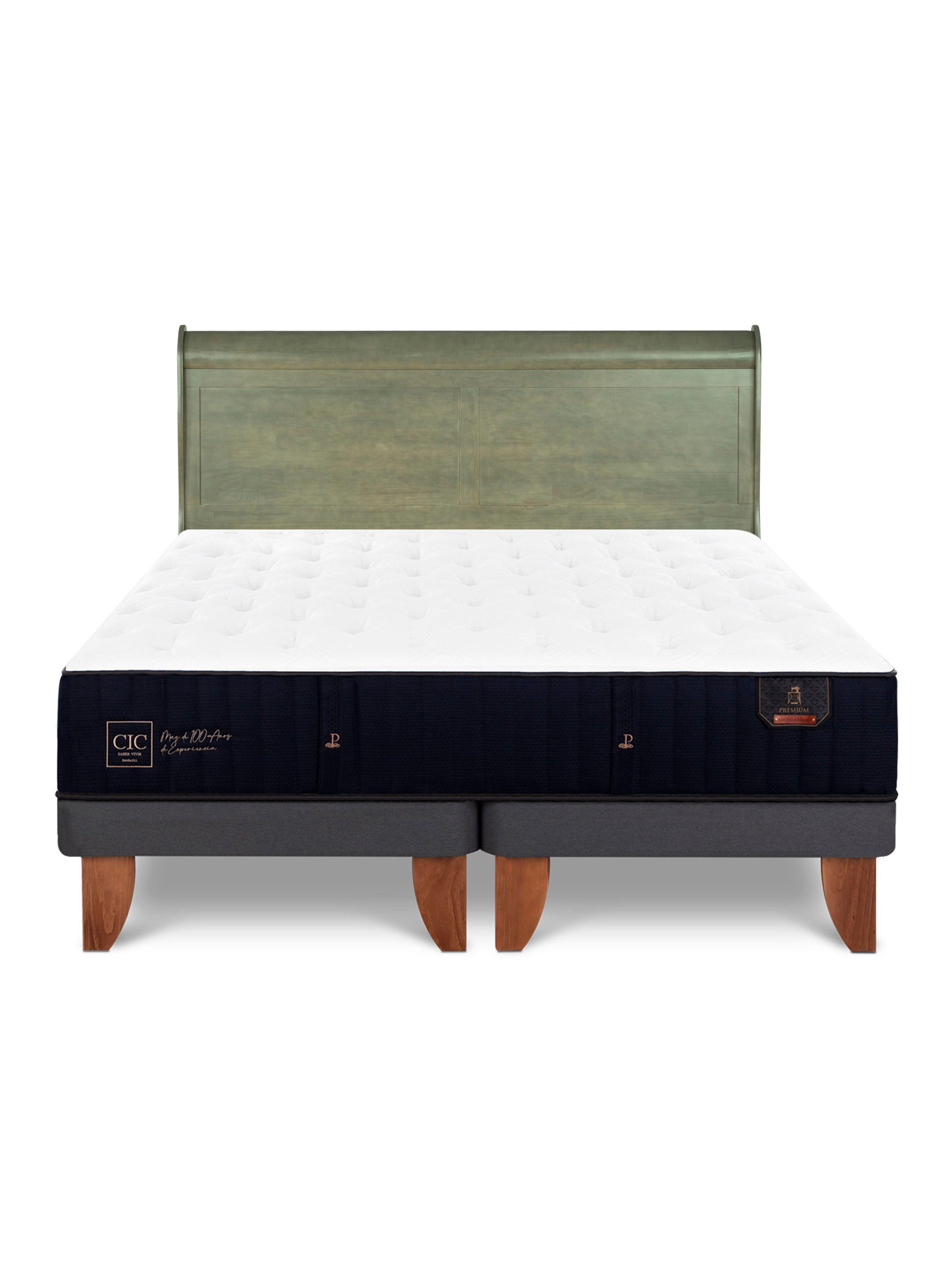 Cama Europea Premium 2 Plazas Base Dividida + Respaldo Miro Olivo-2
