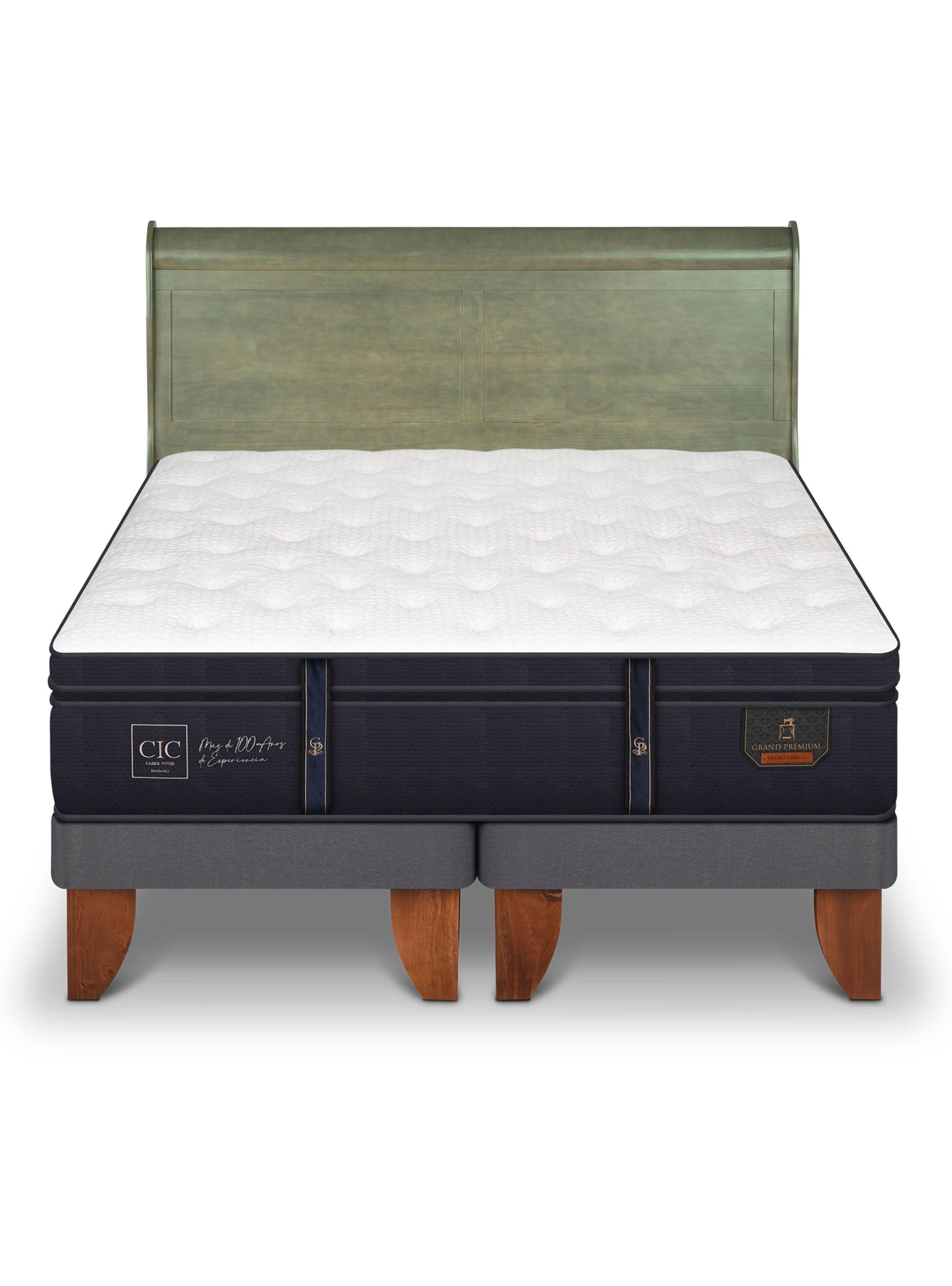Cama Europea Grand Premium 2 Plazas Base Dividida + Respaldo Miro Olivo-2