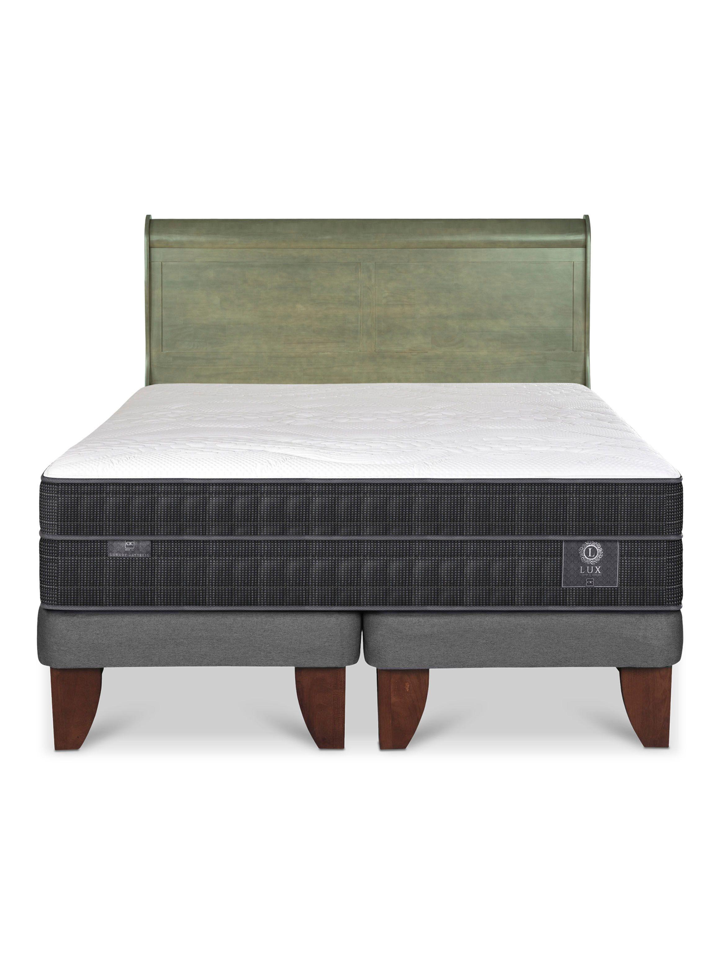 Cama Europea Lux 2 Plazas Base Dividida + Respaldo Miro Olivo-2