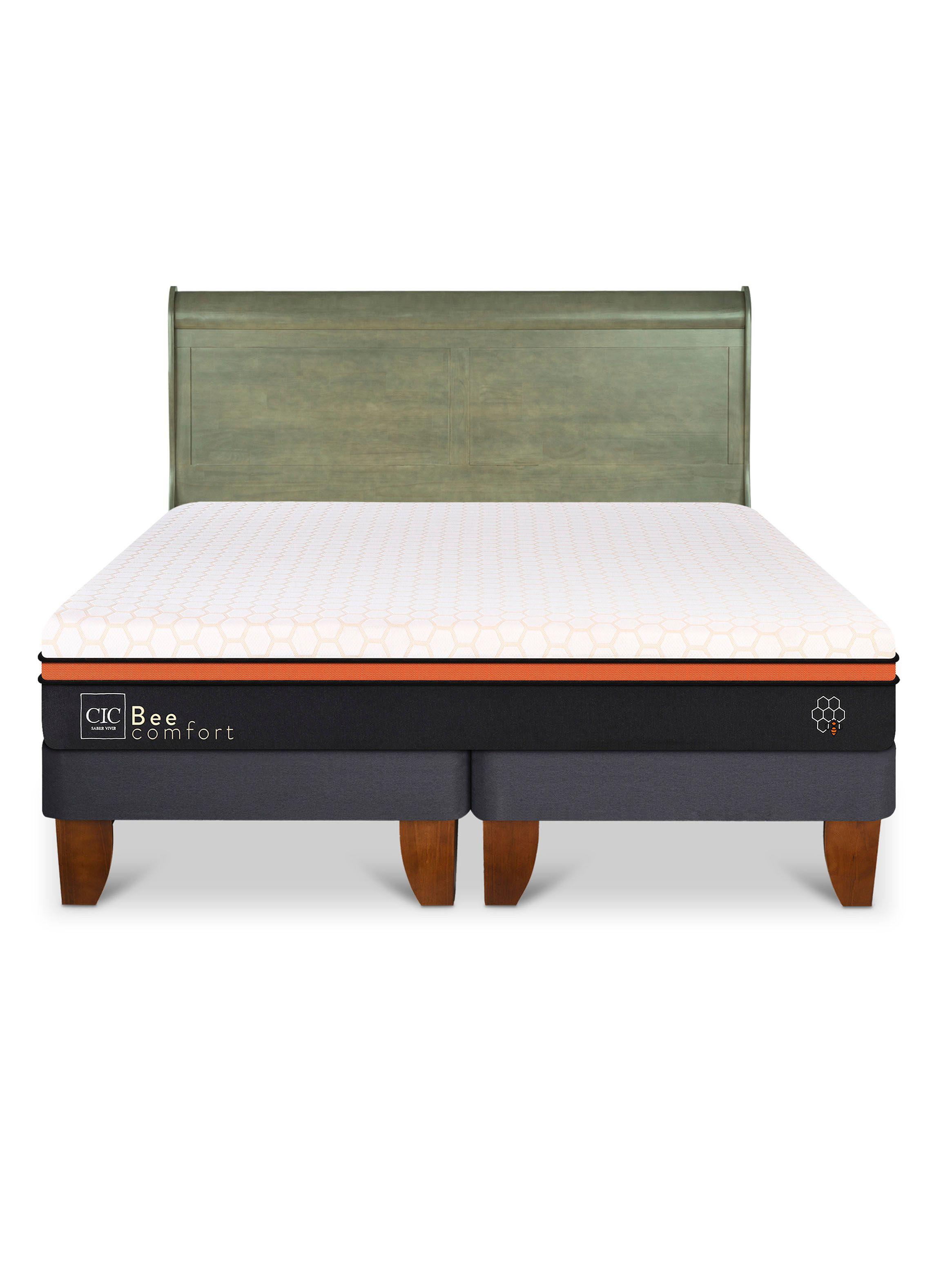 Cama Europea Bee Comfort King + Respaldo Miro Olivo-2