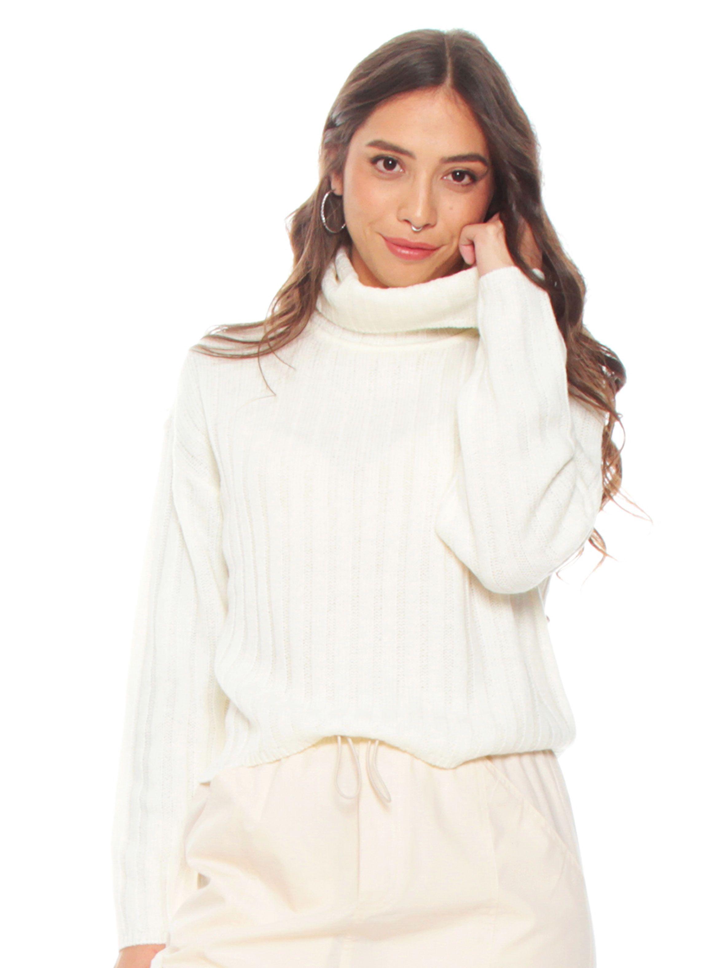 Sweater Manga Larga Solido Cuello Alto-2