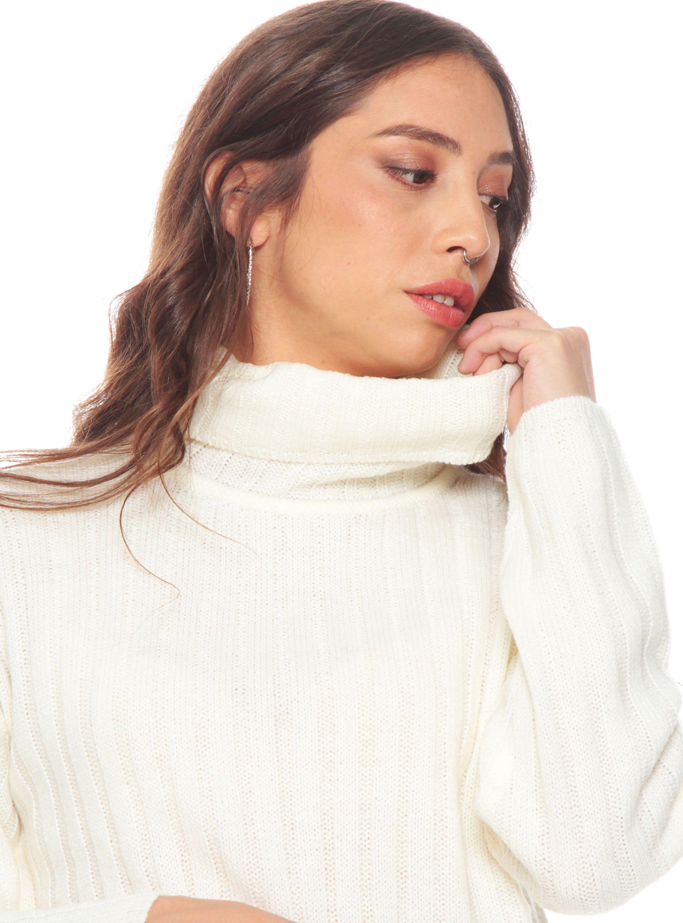 Sweater Manga Larga Solido Cuello Alto-3