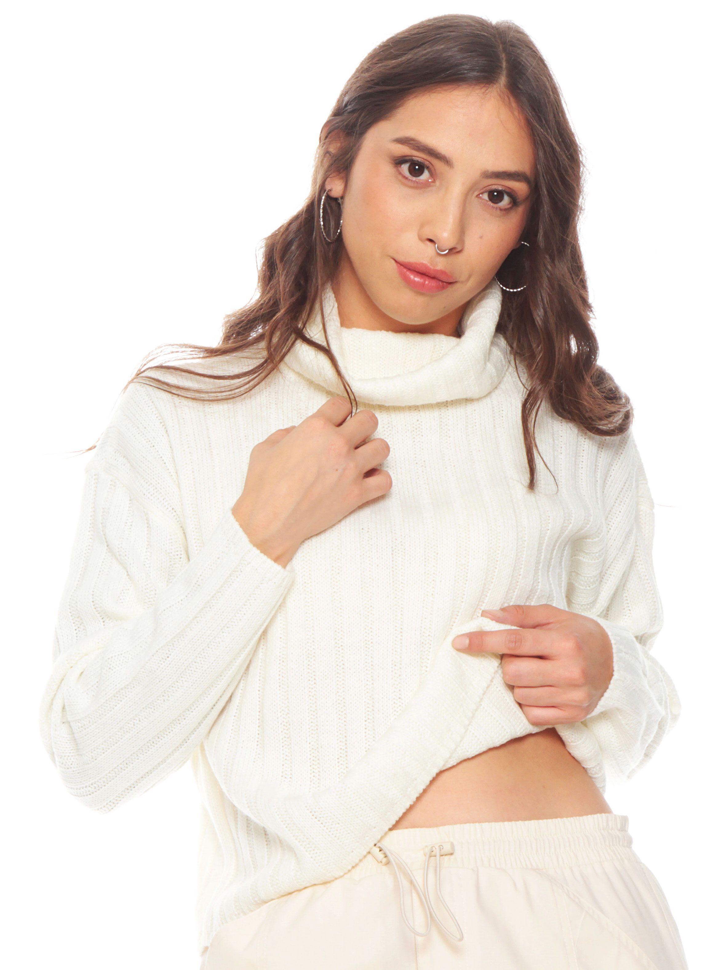 Sweater Manga Larga Solido Cuello Alto-0