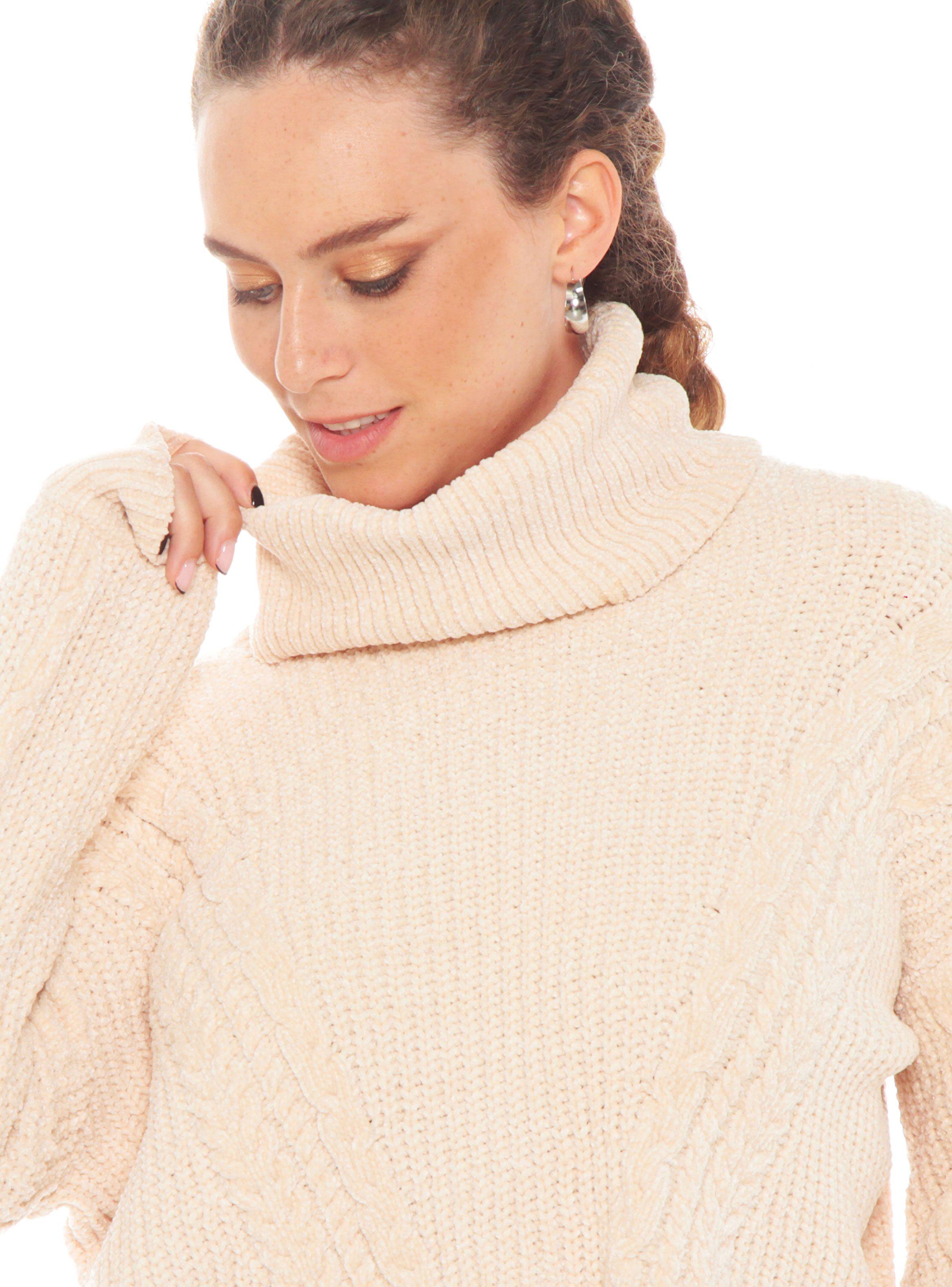 Sweater Con Tenzas Cuello Alto Manga Larga Sólido-3