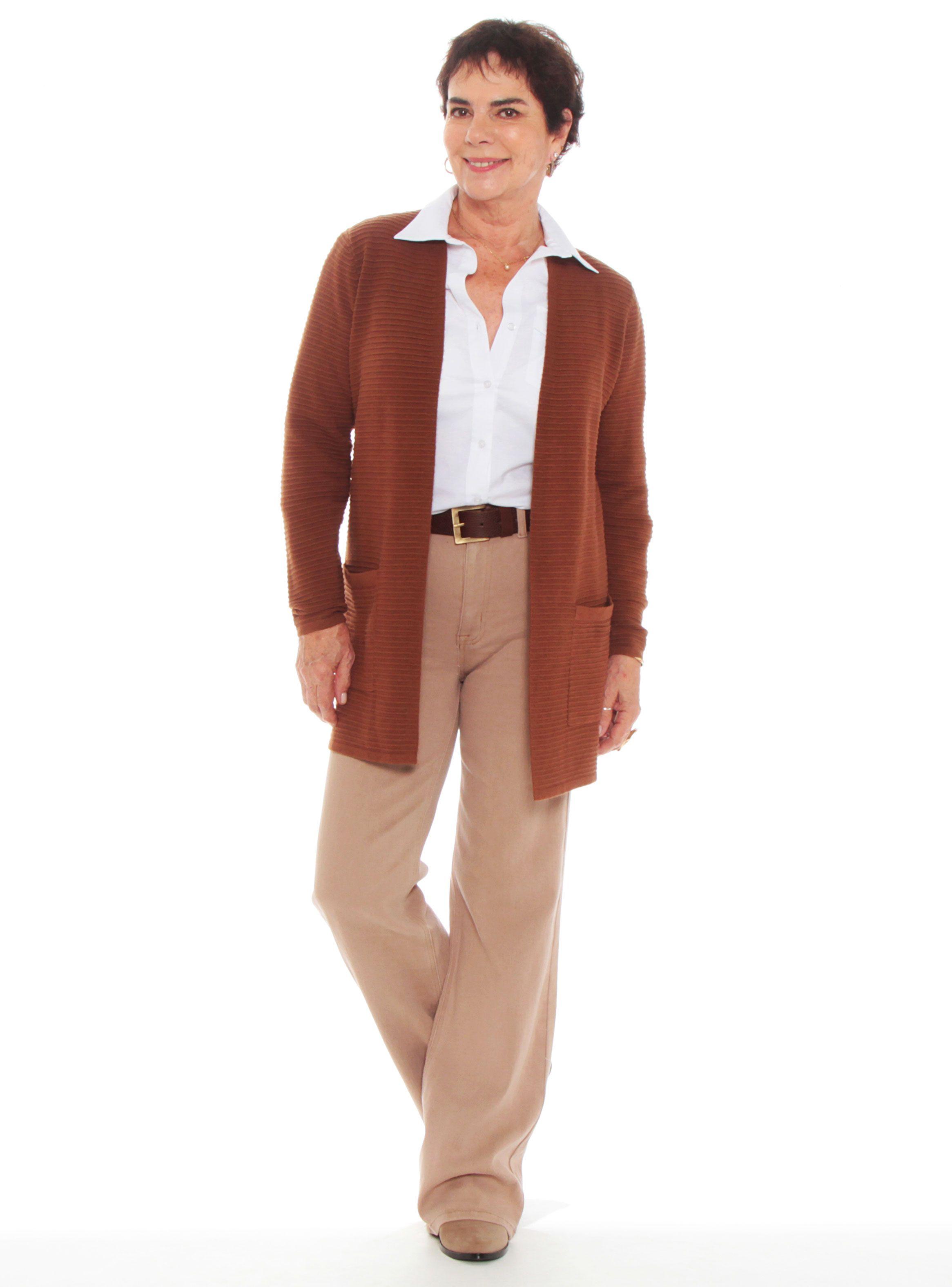 Chaleco Manga Larga Con Bolsillo En Delantero Sólido-3