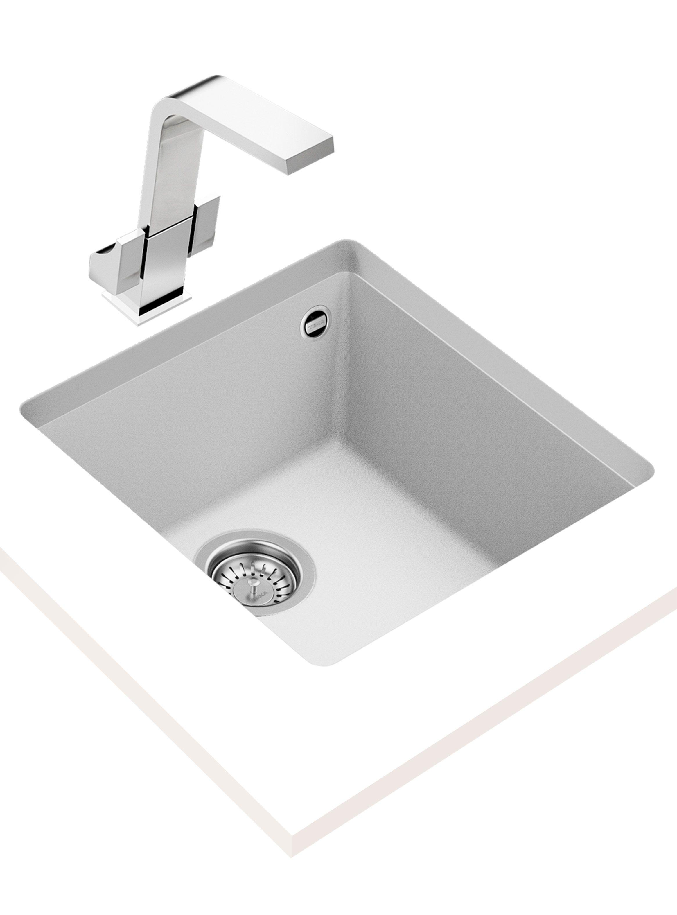 Lavaplatos Granito Bajo Encimera Square 40.40 TG Blanco-2