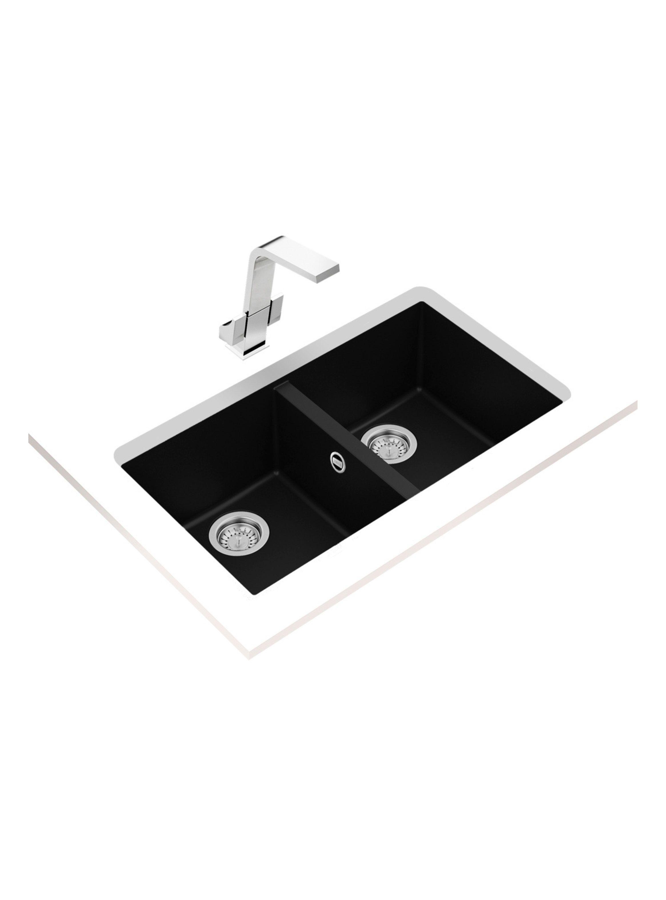 Lavaplatos Granito Bajo Encimera Square 2C-760 Negro-2