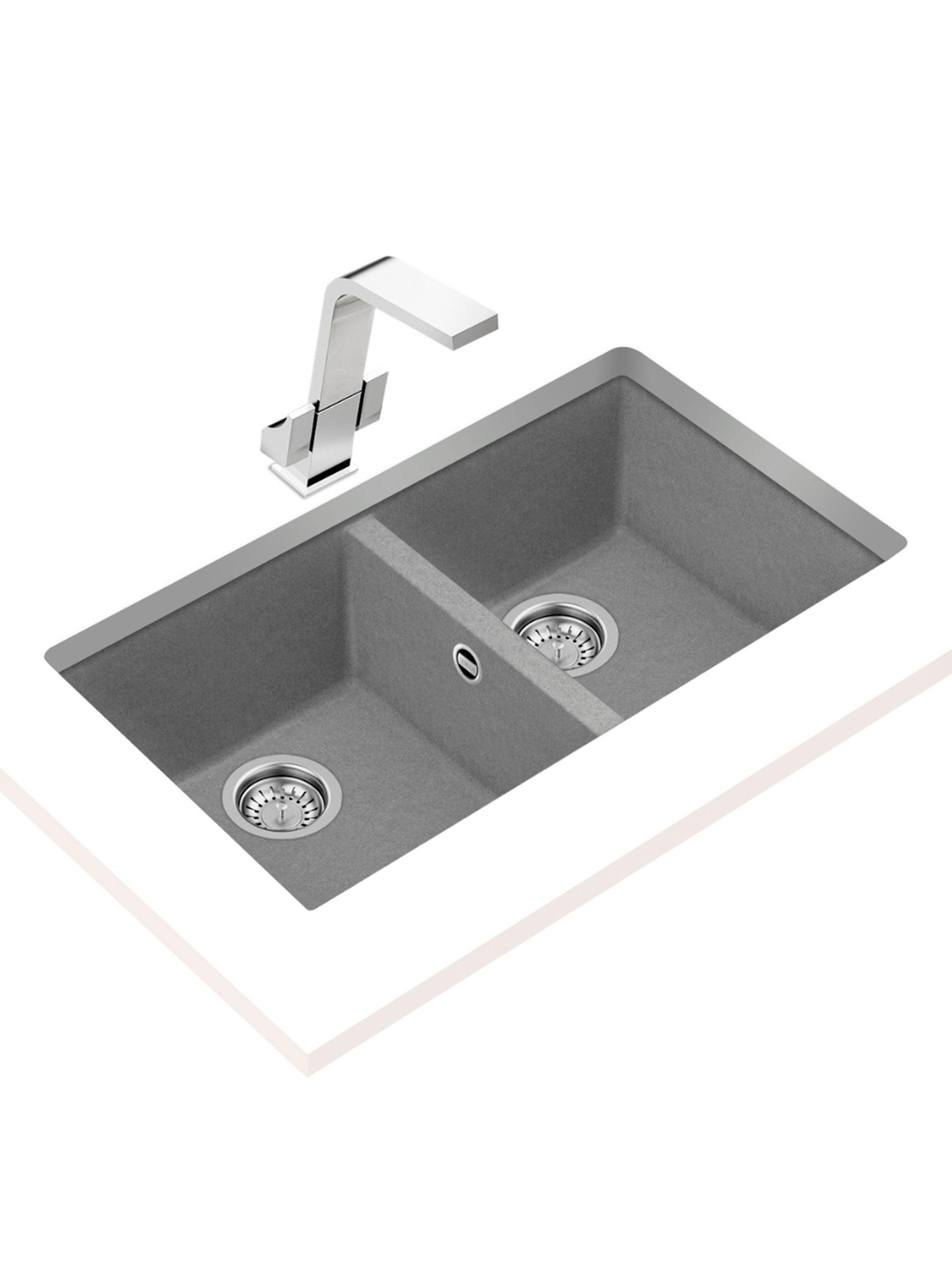 Lavaplatos Granito Bajo Encimera Square 2C-760 Stone Grey-2