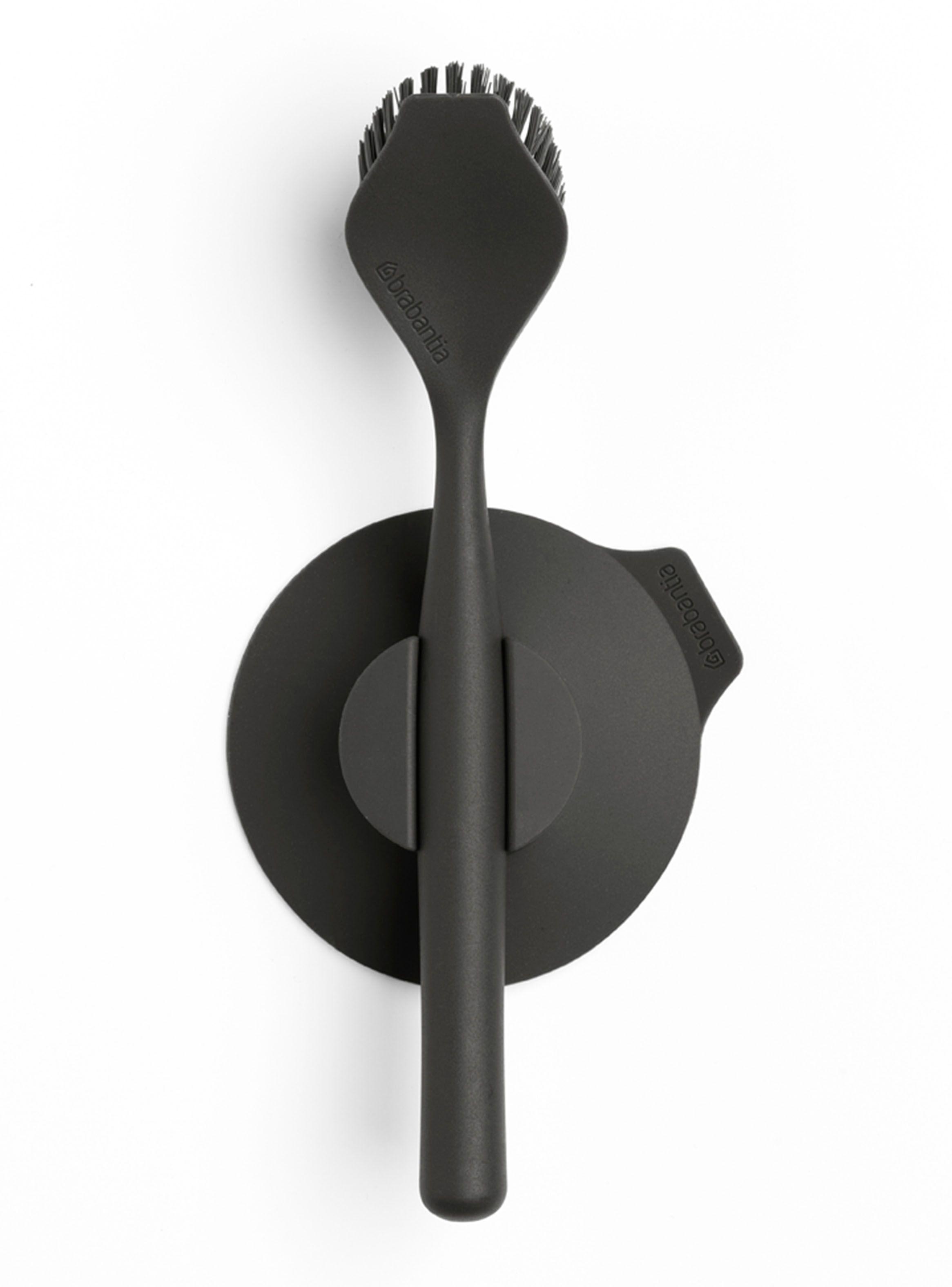 Cepillo para Platos Soporte con Ventosa Plástico Negro-1