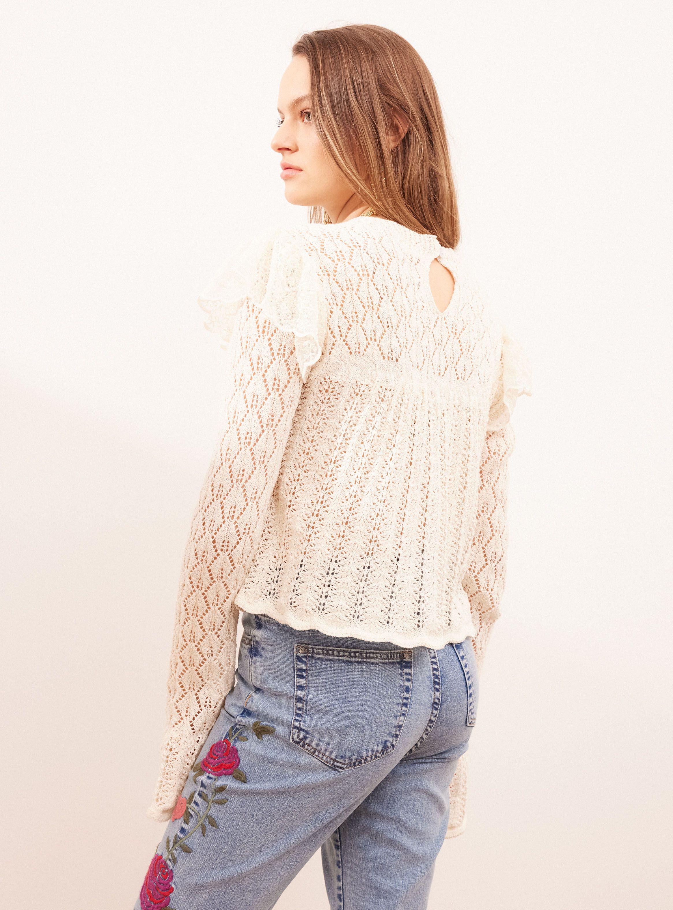Sweater Calado con Vuelo en Hombros-1