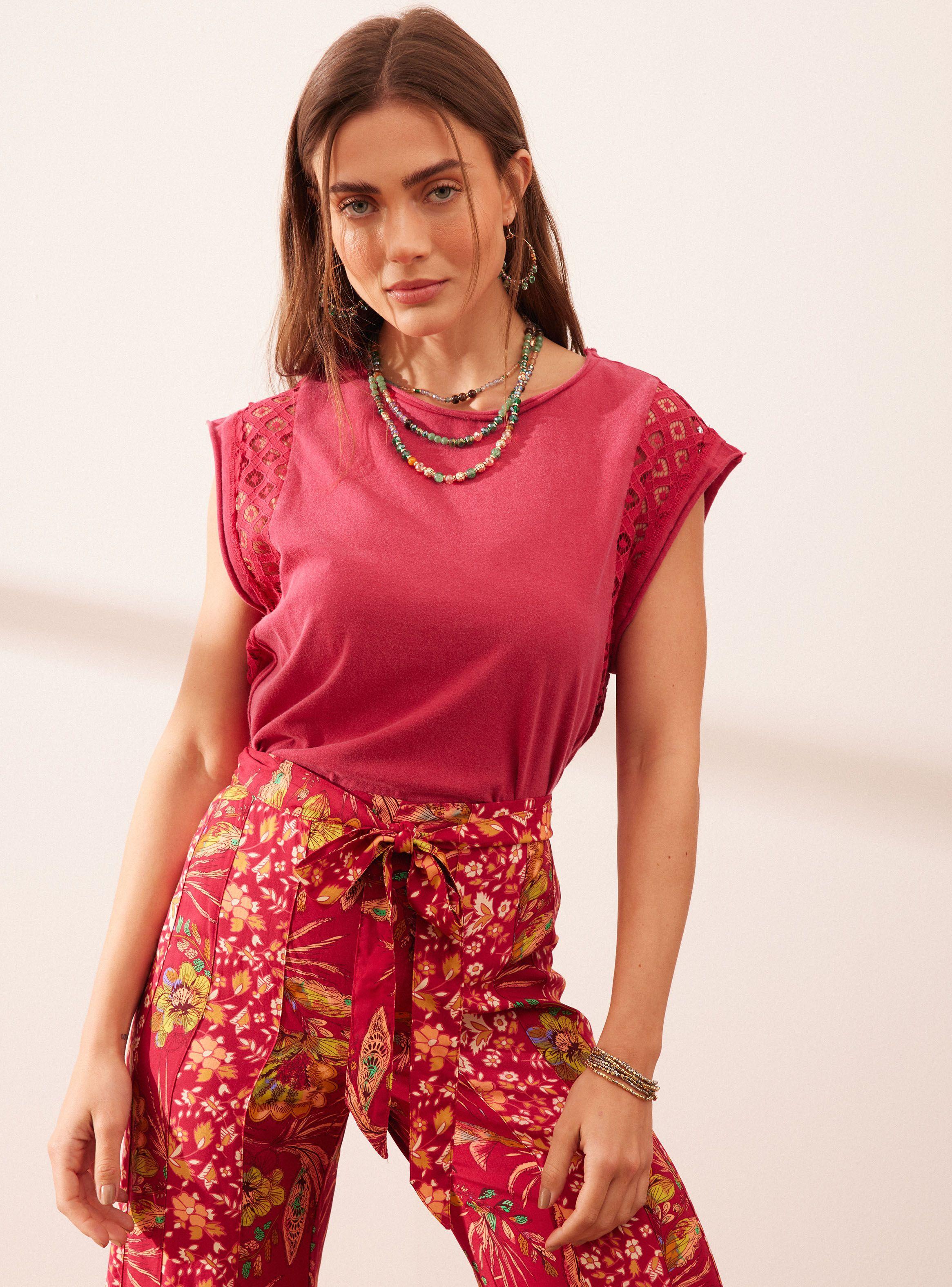 Polera Aplicación de Cinta Encaje en Algodón-0