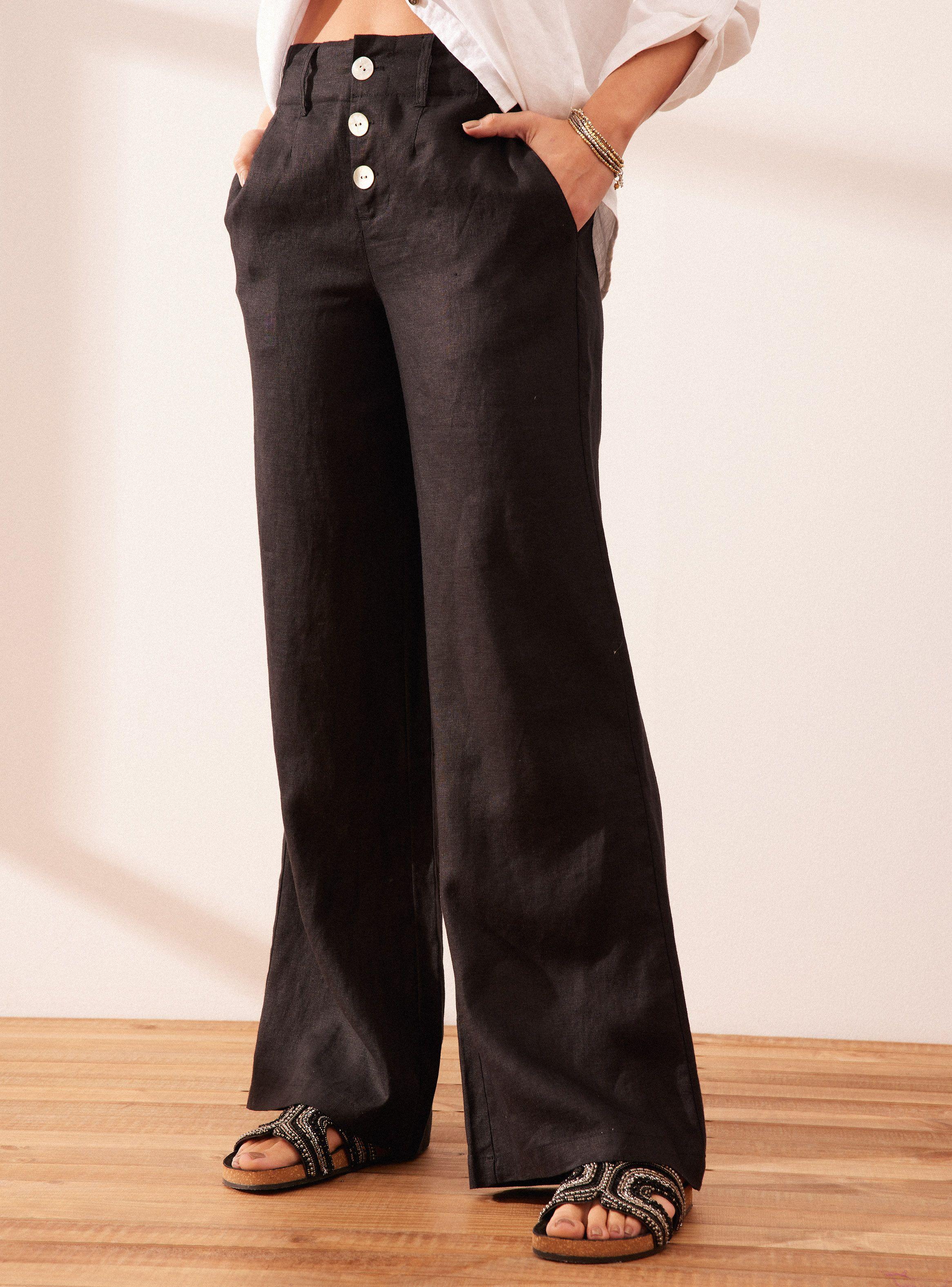 Pantalón Botones en Delantero Lino-0