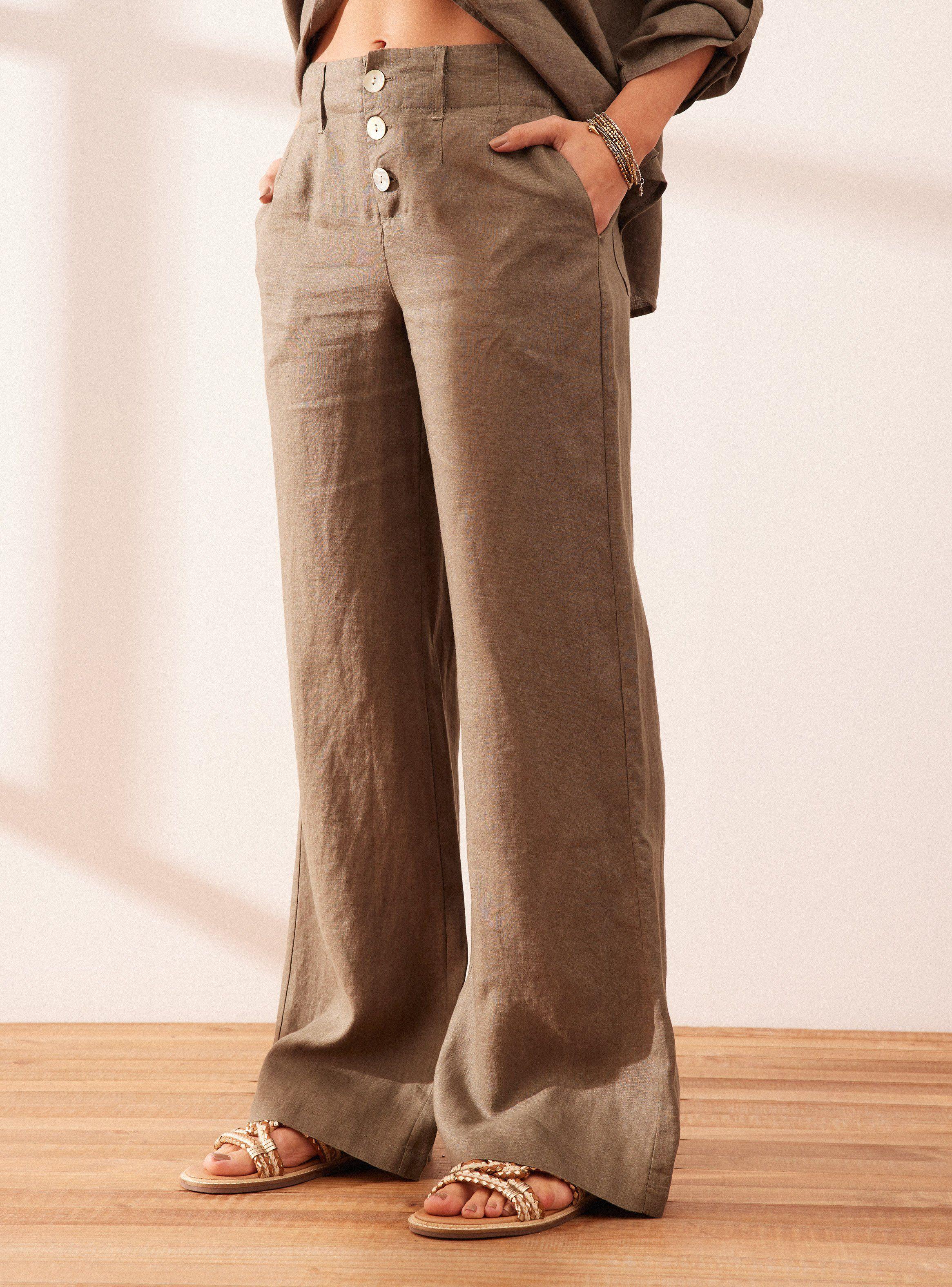 Pantalón Botones en Delantero Lino-0