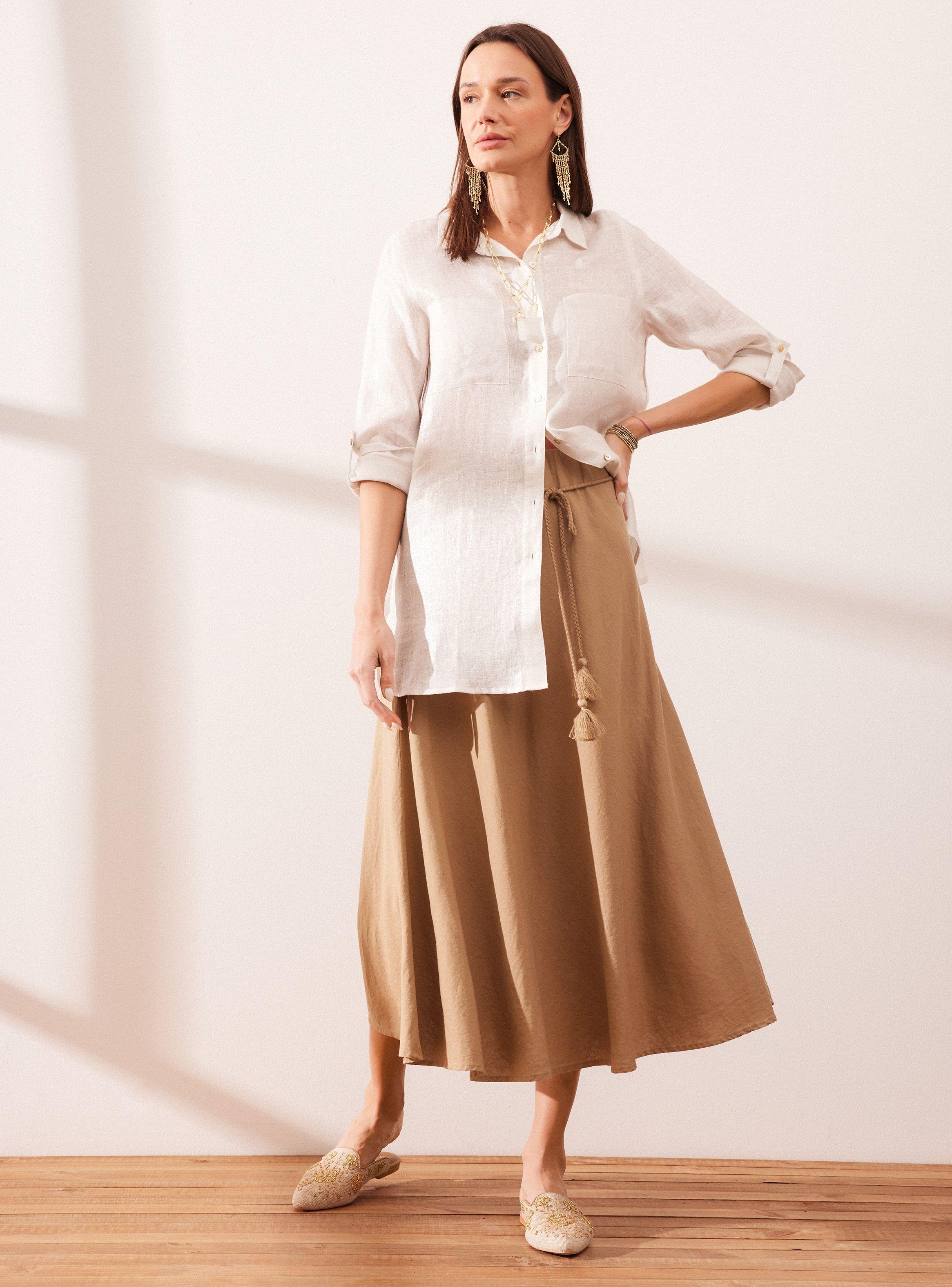 Blusa Larga Abotonada Atrás Lino-4