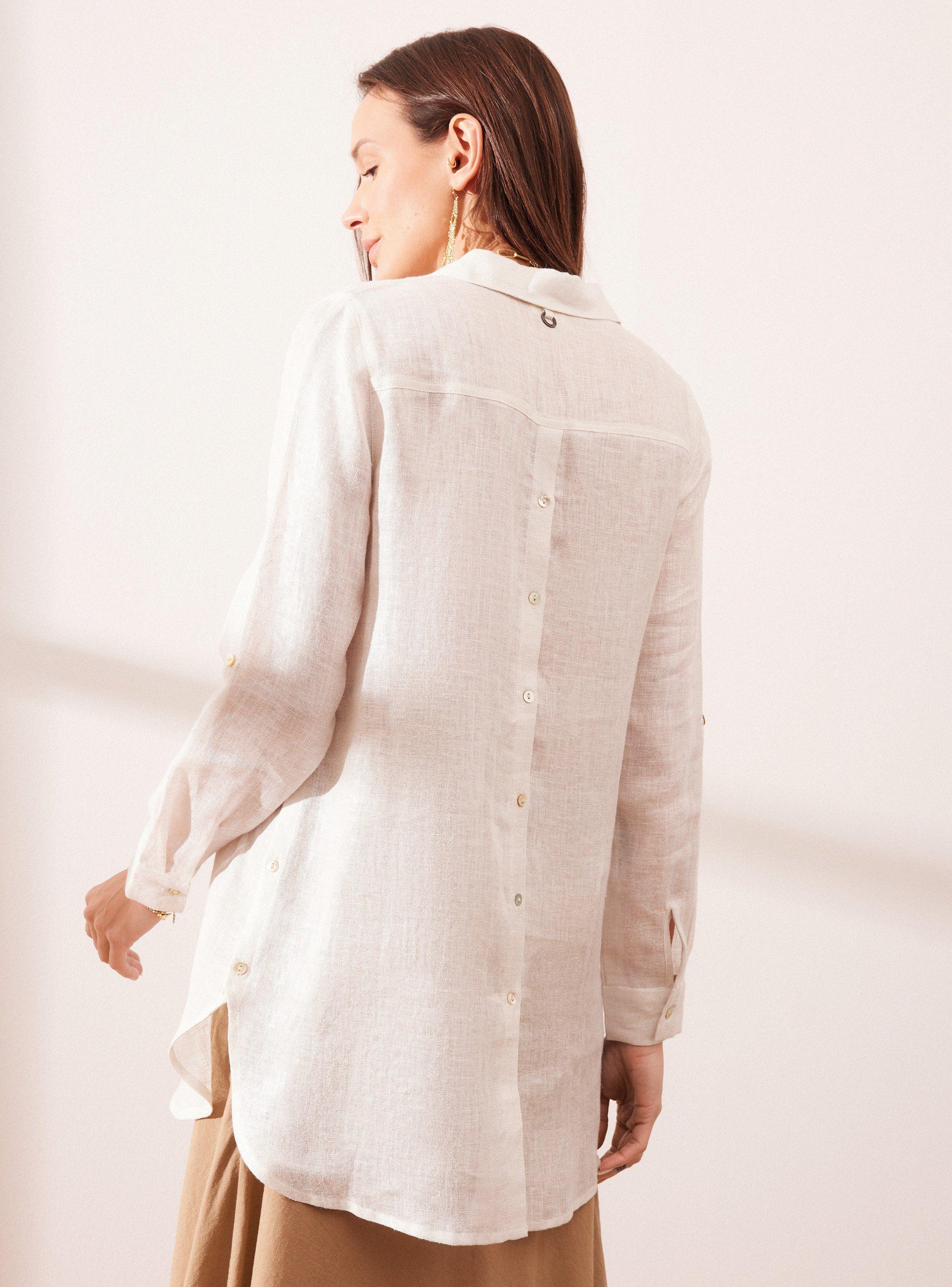 Blusa Larga Abotonada Atrás Lino-1