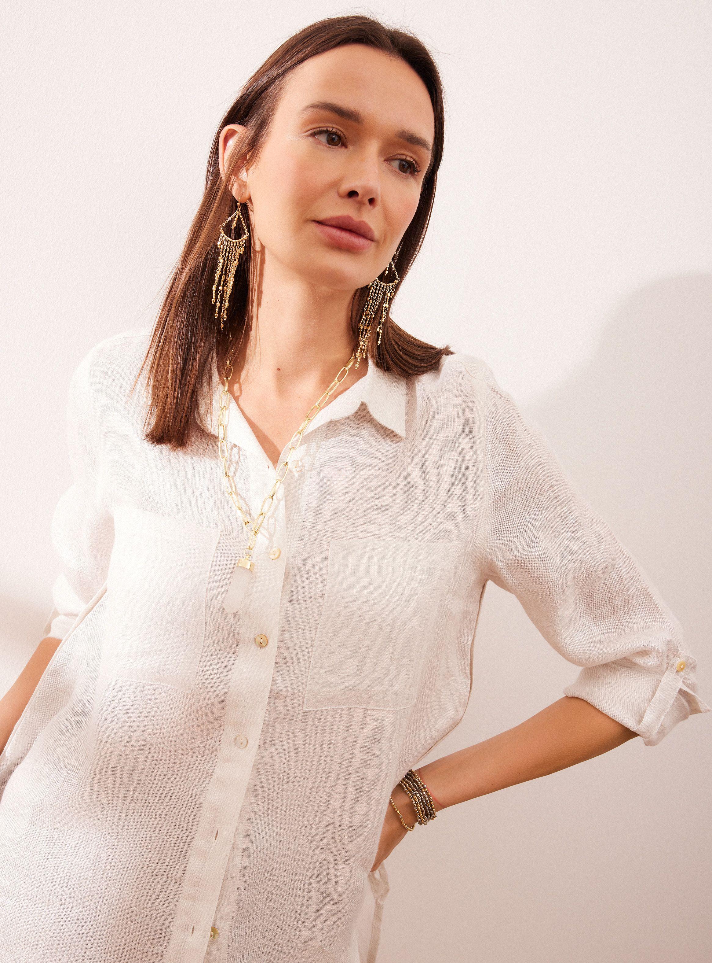 Blusa Larga Abotonada Atrás Lino-2