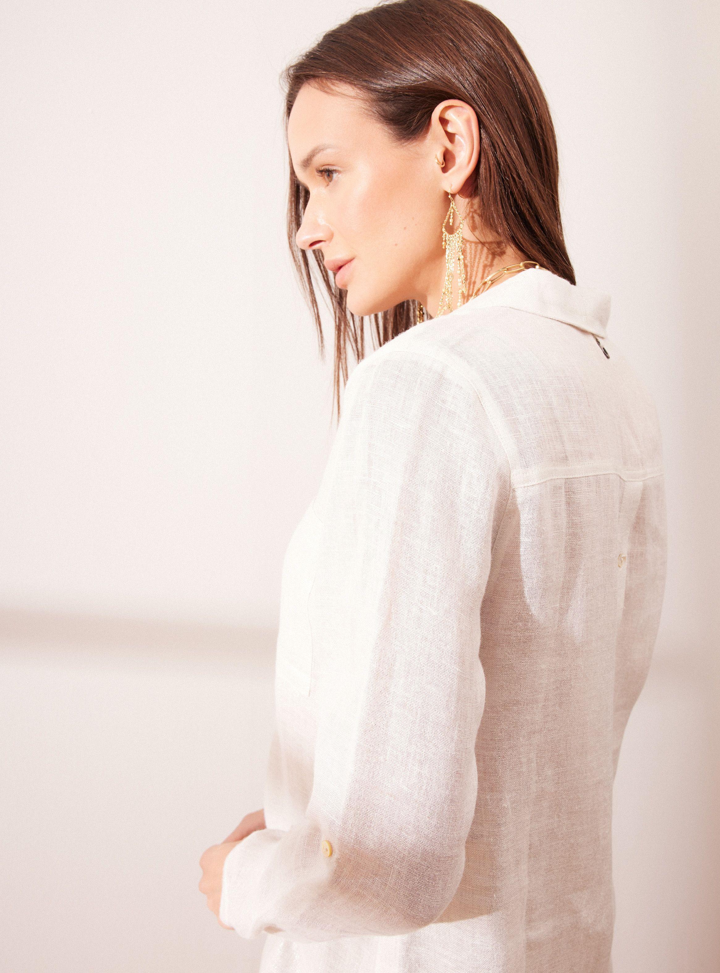 Blusa Larga Abotonada Atrás Lino-3