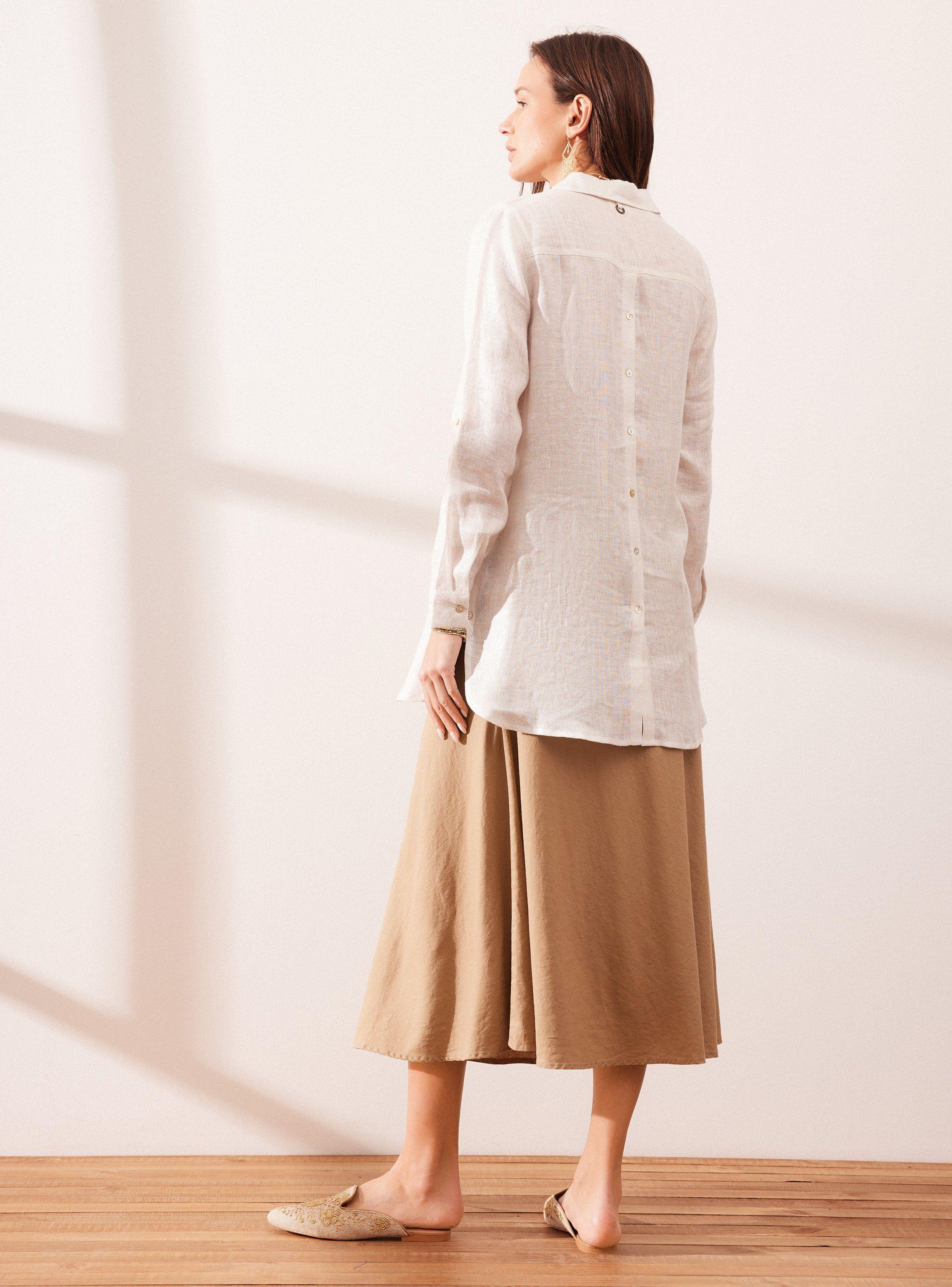 Blusa Larga Abotonada Atrás Lino-5