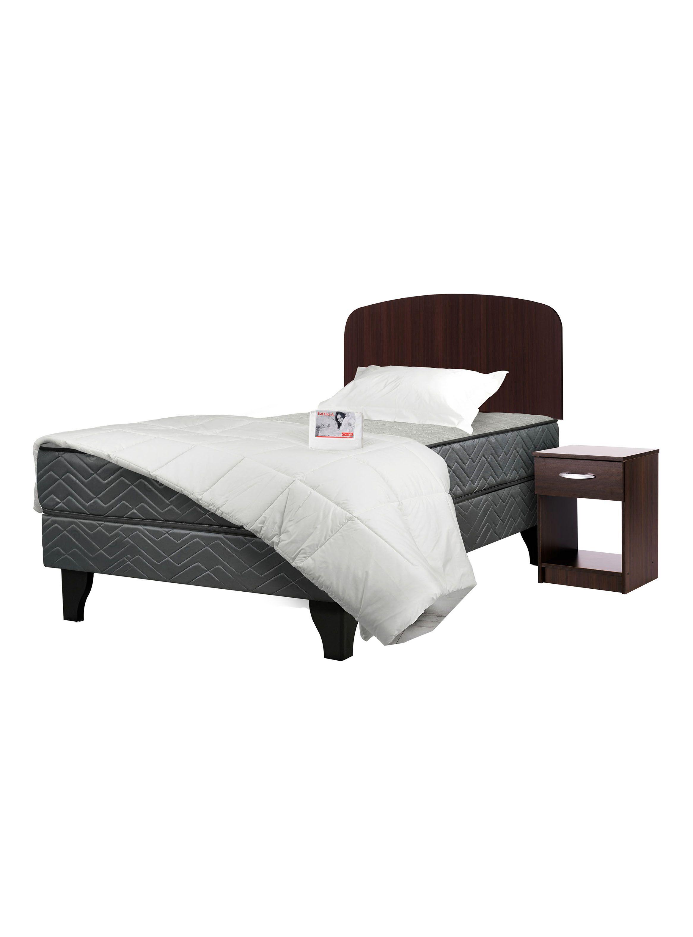 Cama Europea Apolo Black 1.5 Plazas + Set Muebles Asturias + Textil-0