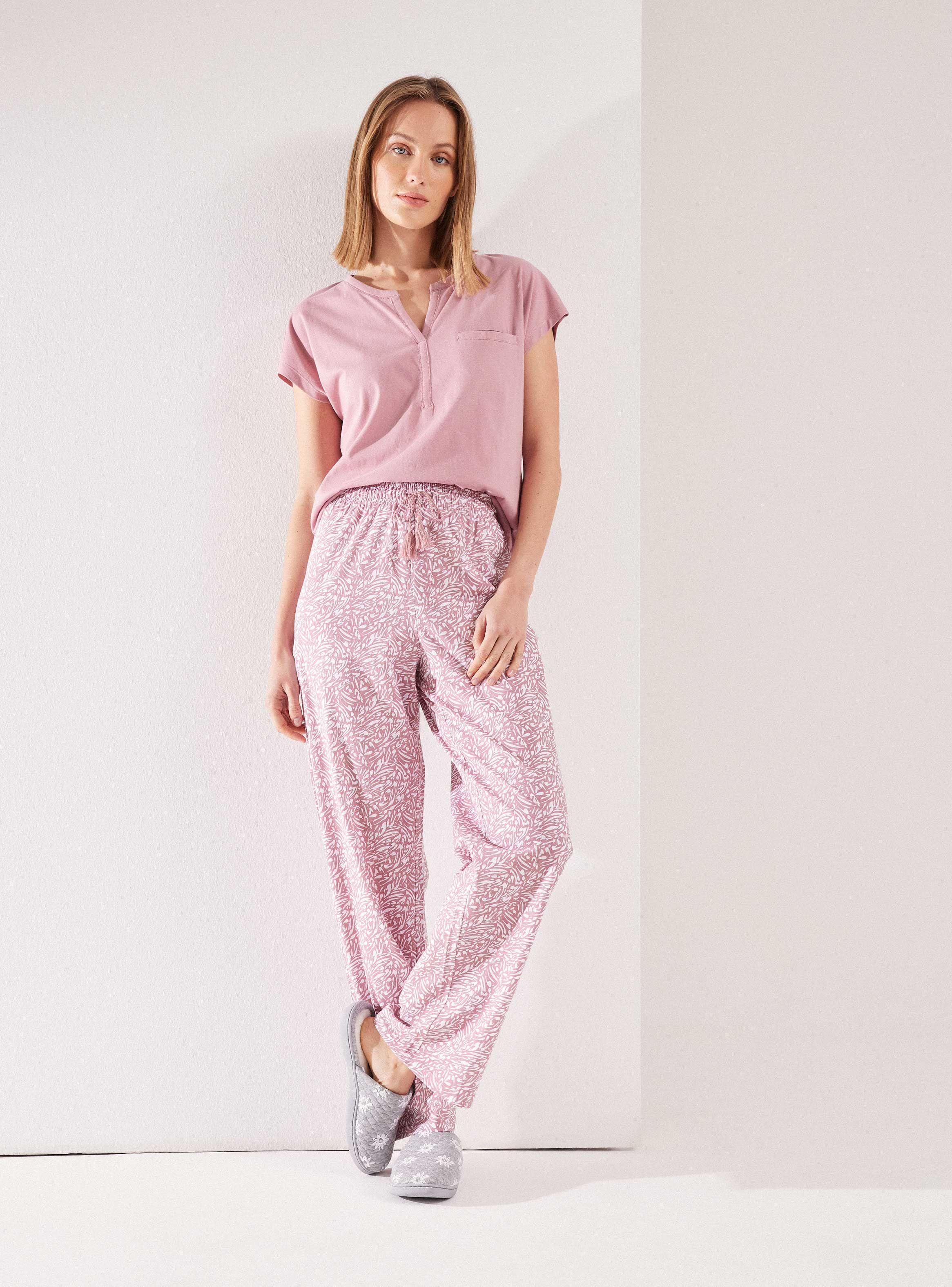 Pijama Top Liso Pantalón Full Print-4