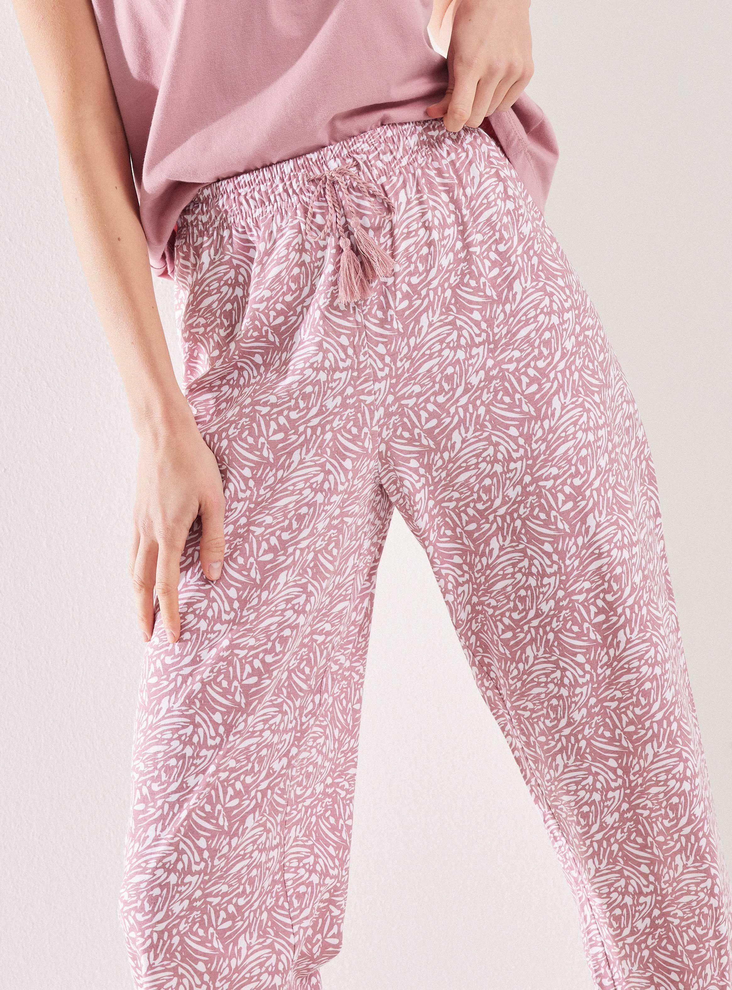 Pijama Top Liso Pantalón Full Print-3