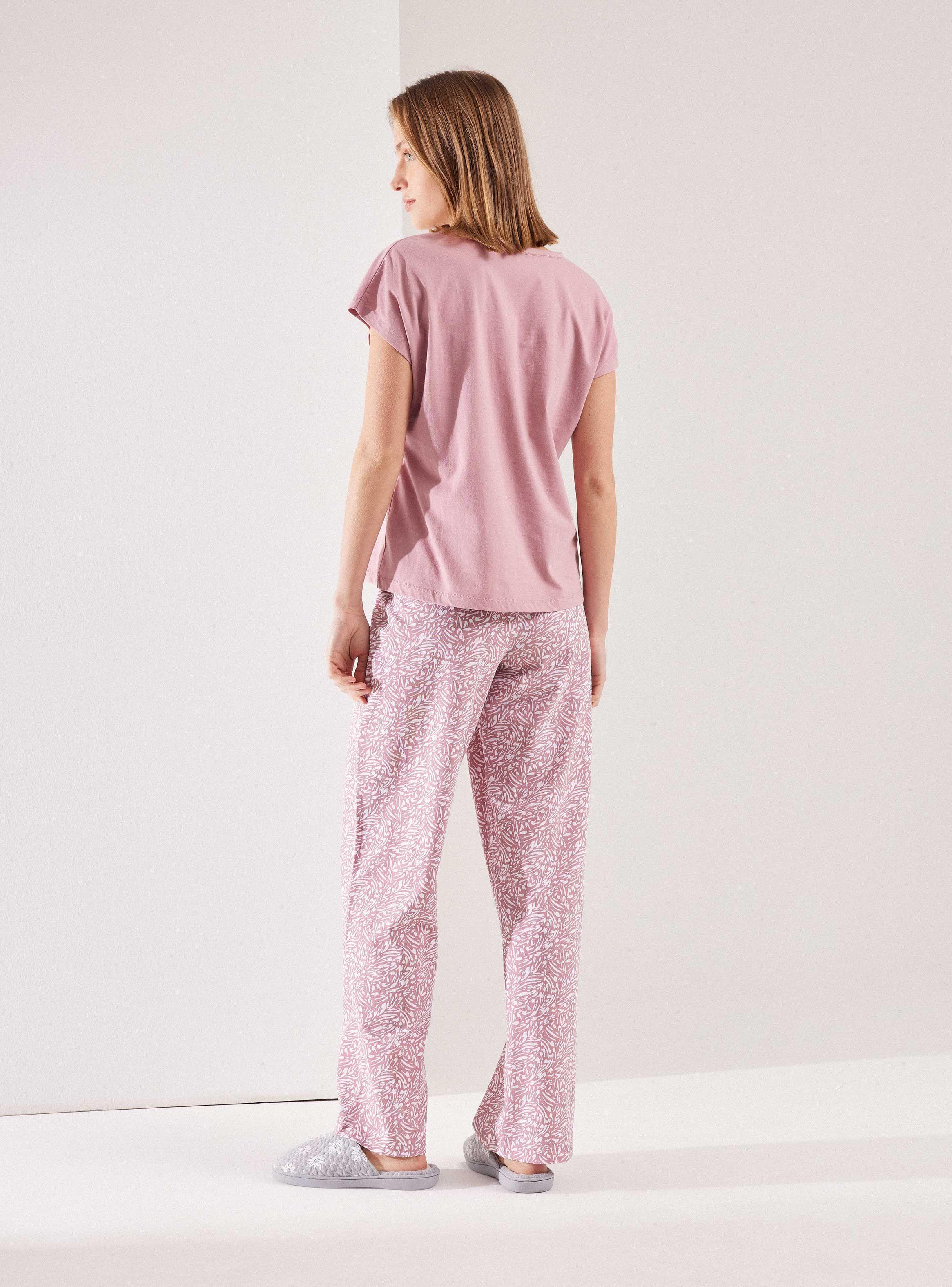 Pijama Top Liso Pantalón Full Print-5