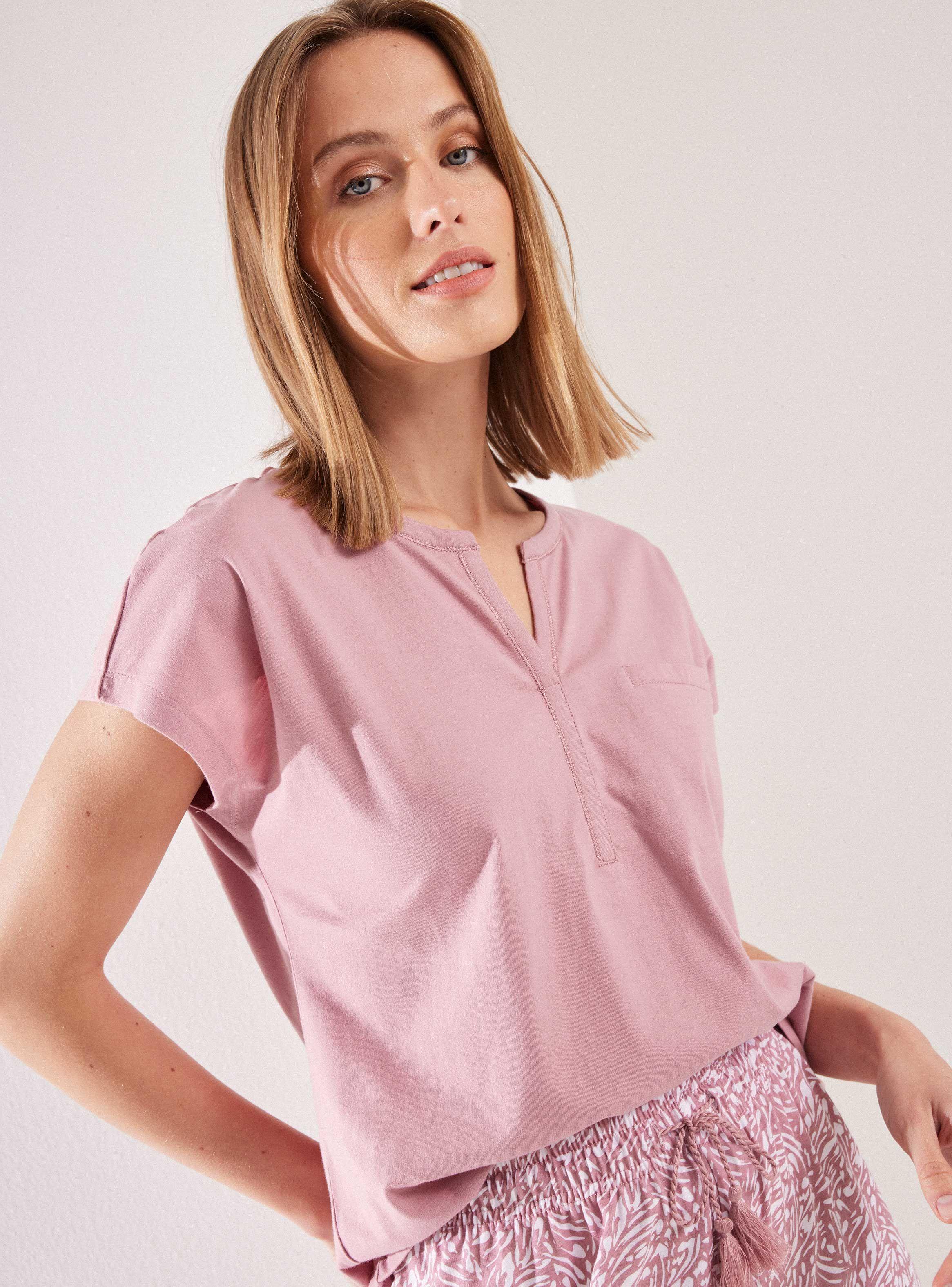 Pijama Top Liso Pantalón Full Print-2